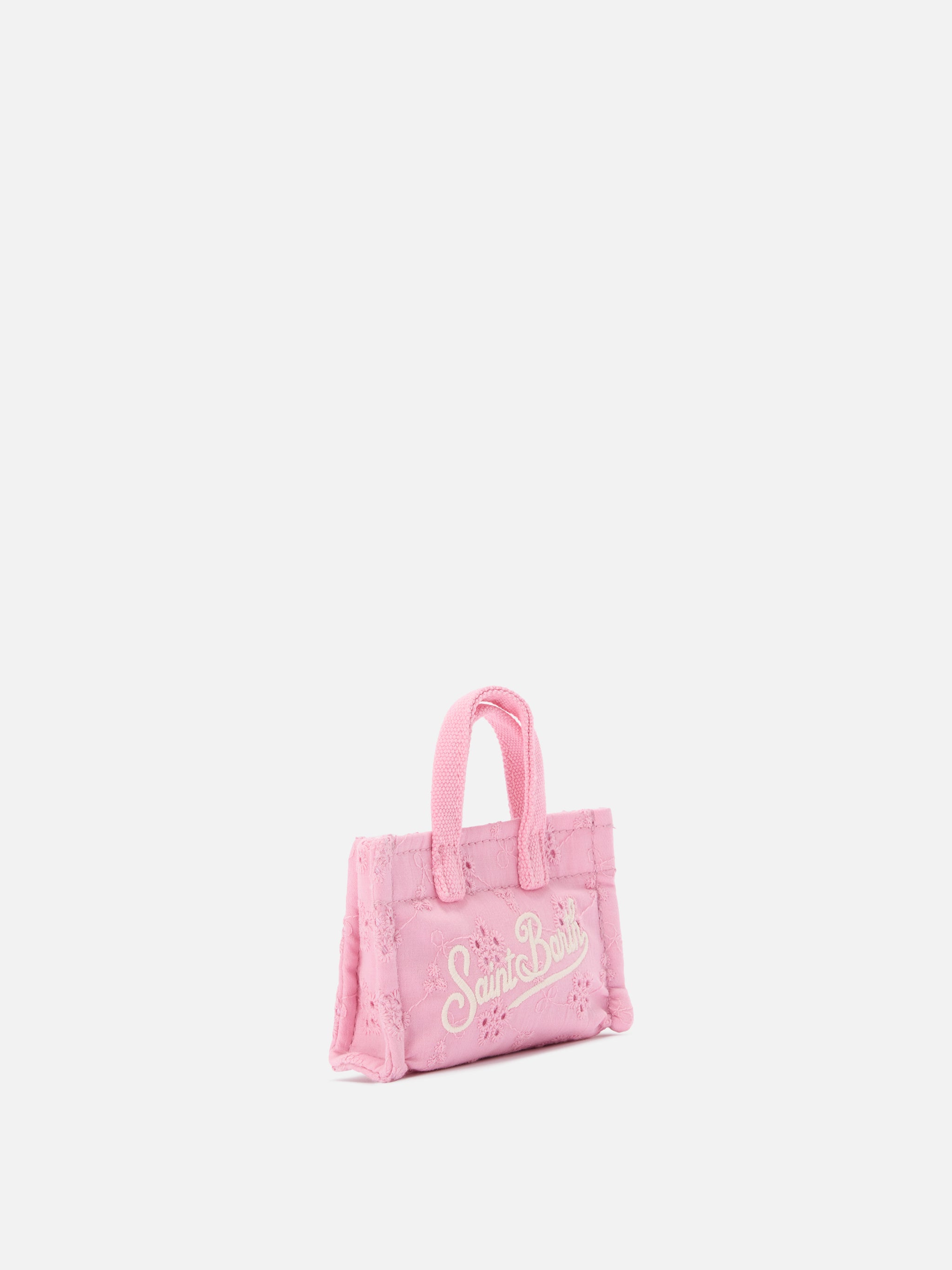 mc2-saint-barth-keychain-mini-borsa-in-cotone-sangallo-rosa-con-logo-stampato image 2