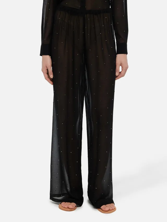 mc2-saint-barth-amalia-pantaloni-donna-georgette-nera-strass-gamba-larga image 1