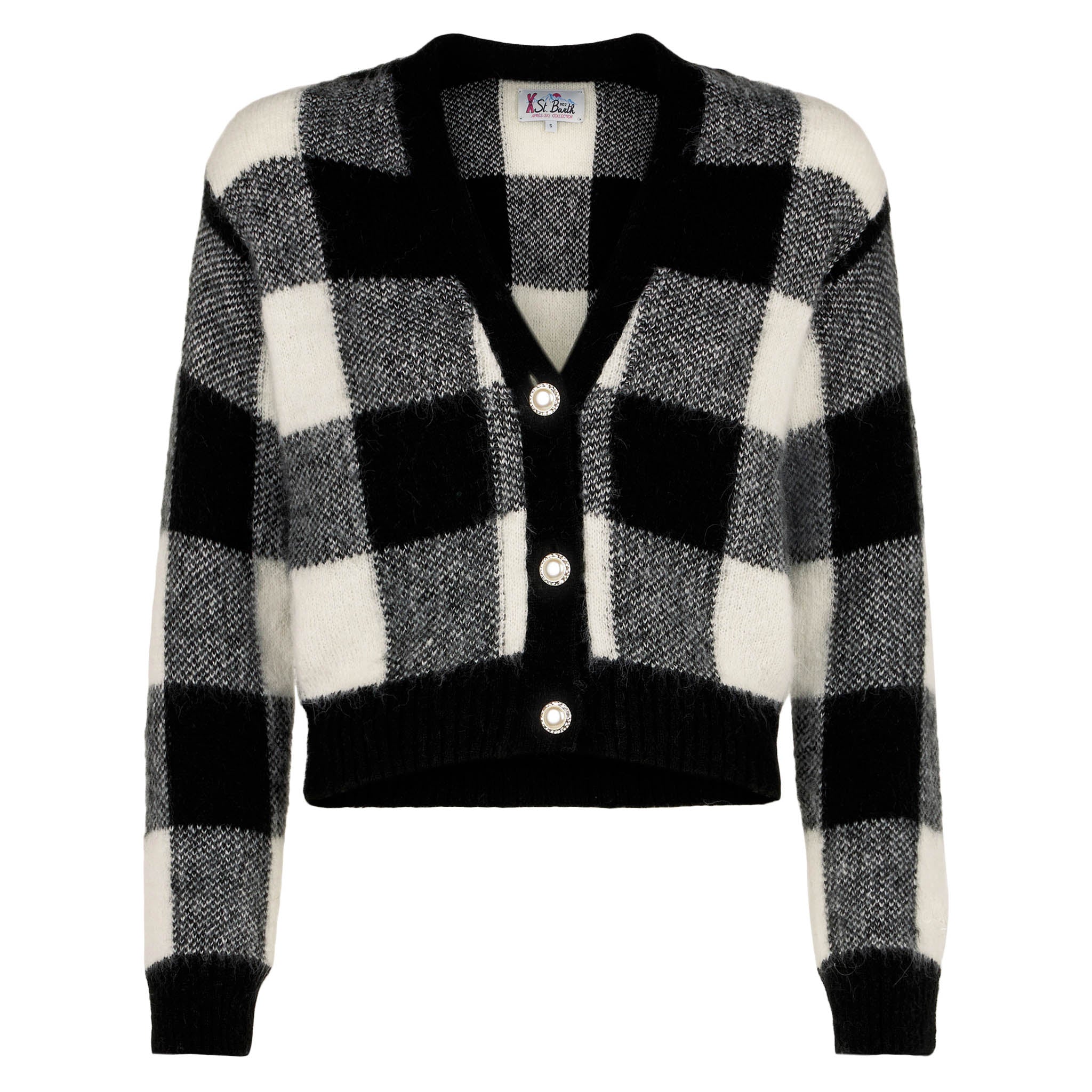 cardigan-corto-donna-mc2-saint-barth-megeve-fantasia-vichy-bottoni-gioiello image 4
