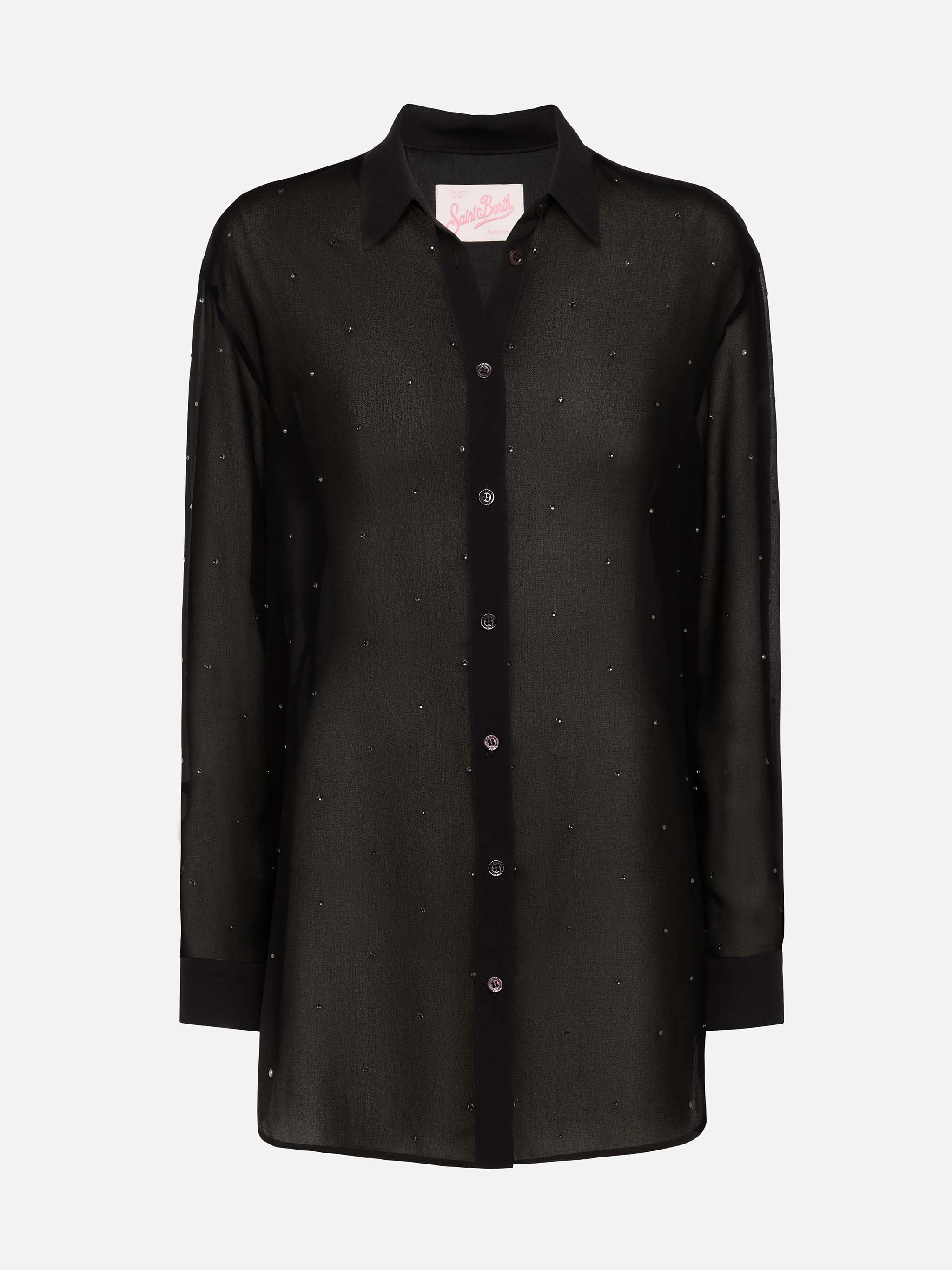 mc2-saint-barth-brigitte-camicia-donna-nera-in-georgette-con-strass image 6