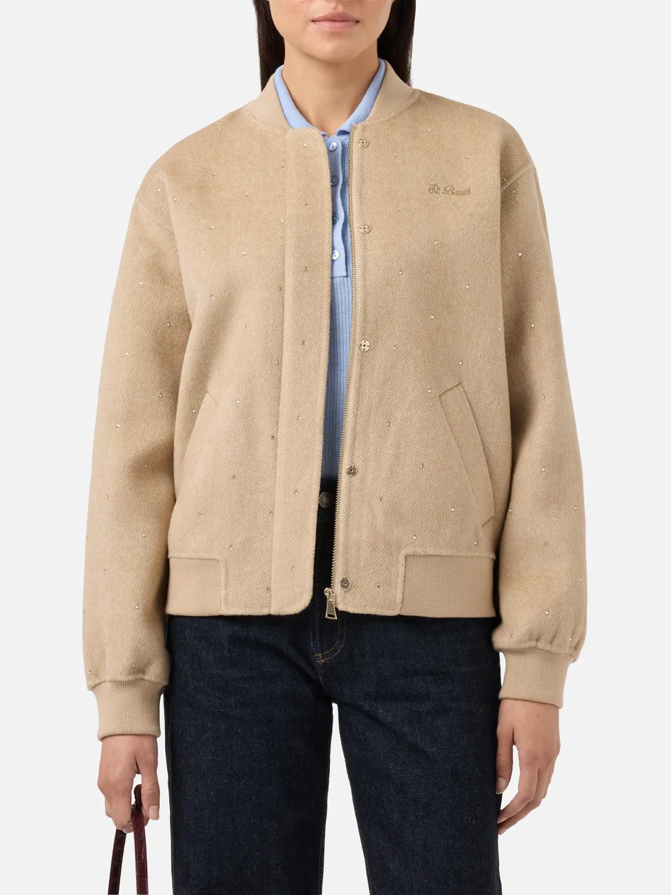 bomber-adrien-mc2-saint-barth-in-tessuto-double-a-spina-di-pesce-con-strass image 1