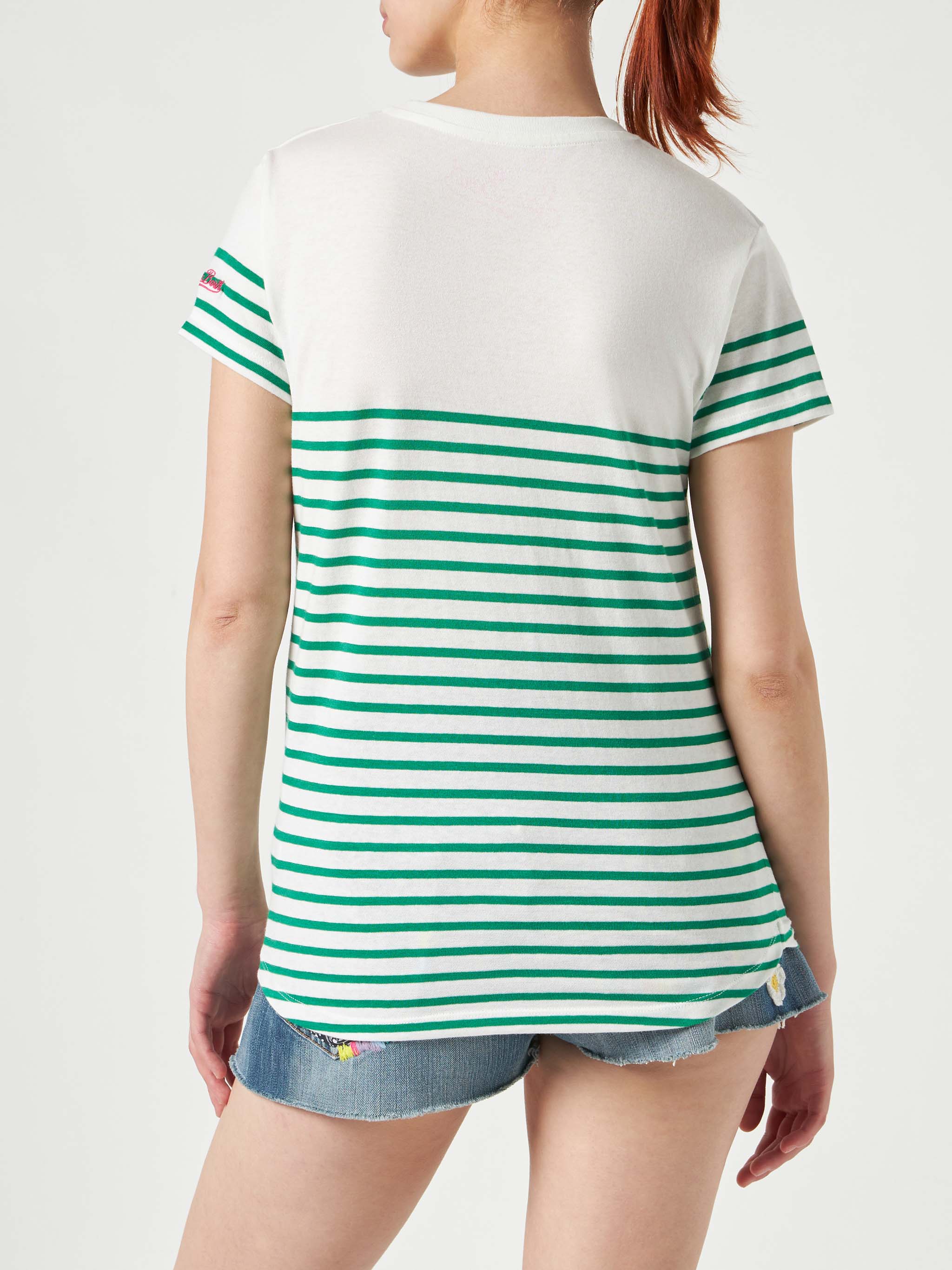 mc2-saint-barth-t-shirt-donna-cotone-righe-verdi-ricamo-st-barth image 3