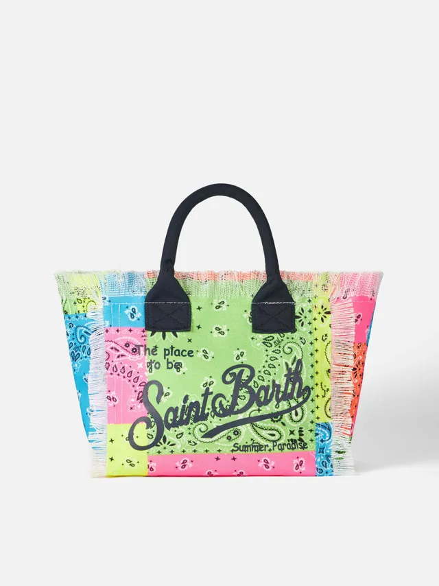 mc2-saint-barth-colette-borsa-in-canvas-stampa-bandana-fluo-multicolore image 1