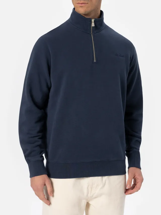 mc2-saint-barth-felpa-dunkan-uomo-blu-navy-mezza-zip-in-cotone-con-ricamo-logo image 1