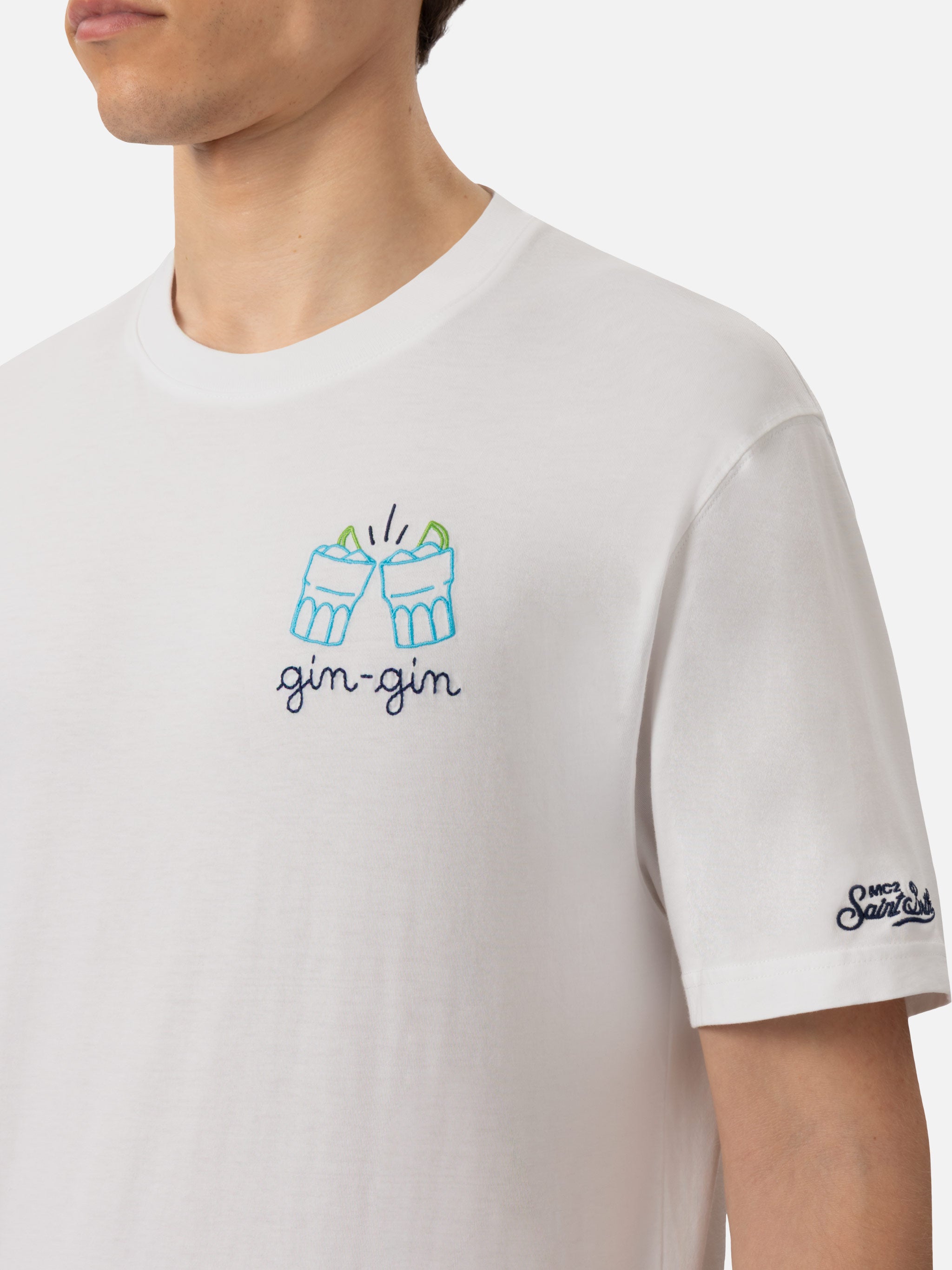 mc2-saint-barth-portofino-t-shirt-uomo-bianca-cotone-con-ricamo-gin-gin image 2