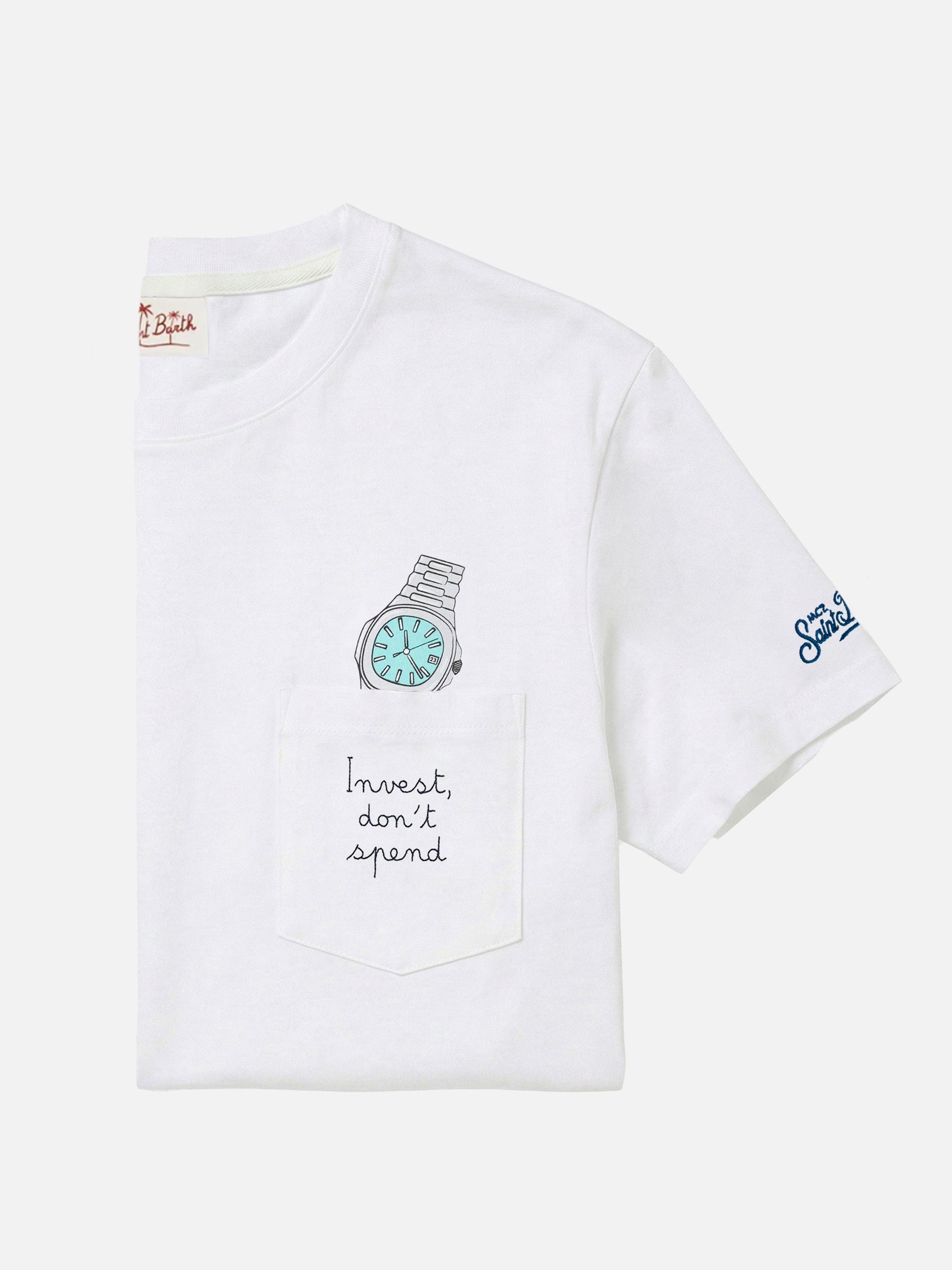 mc2-saint-barth-t-shirt-austin-bianca-in-puro-cotone-con-ricamo-orologio-invest- image 1