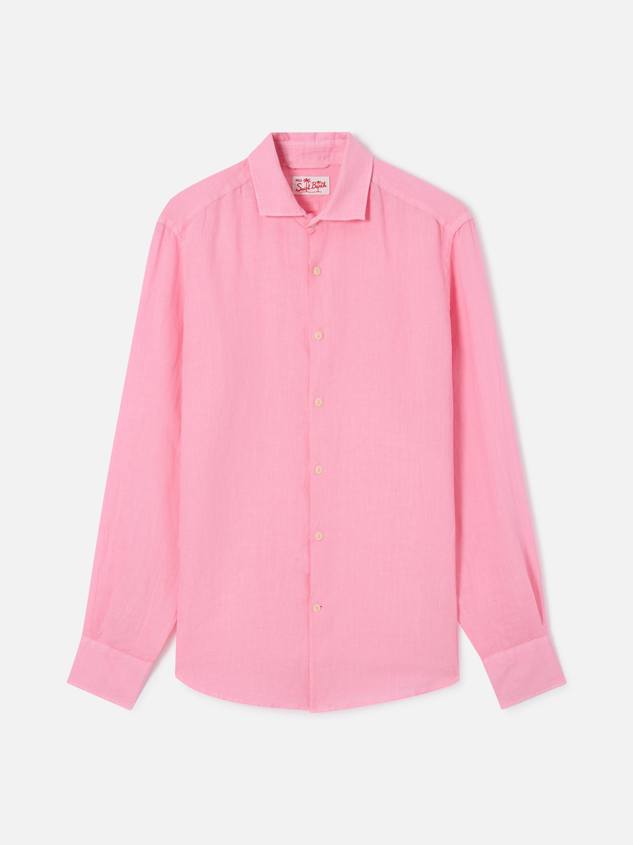 mc2-saint-barth-pamplona-camicia-in-puro-lino-rosa-tinta-unita-da-uomo-maniche-l image 4