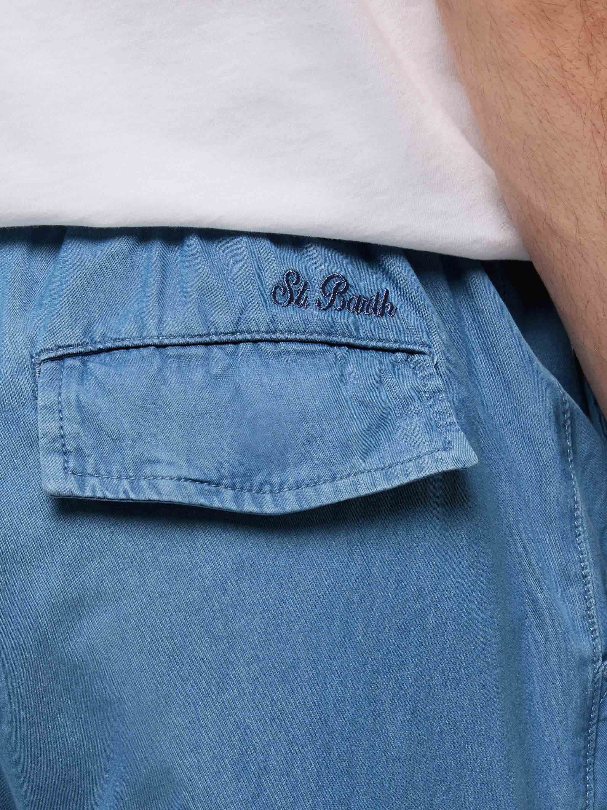 mc2-saint-barth-calais-pantaloni-in-chambray-di-cotone-blu-denim-con-coulisse image 2