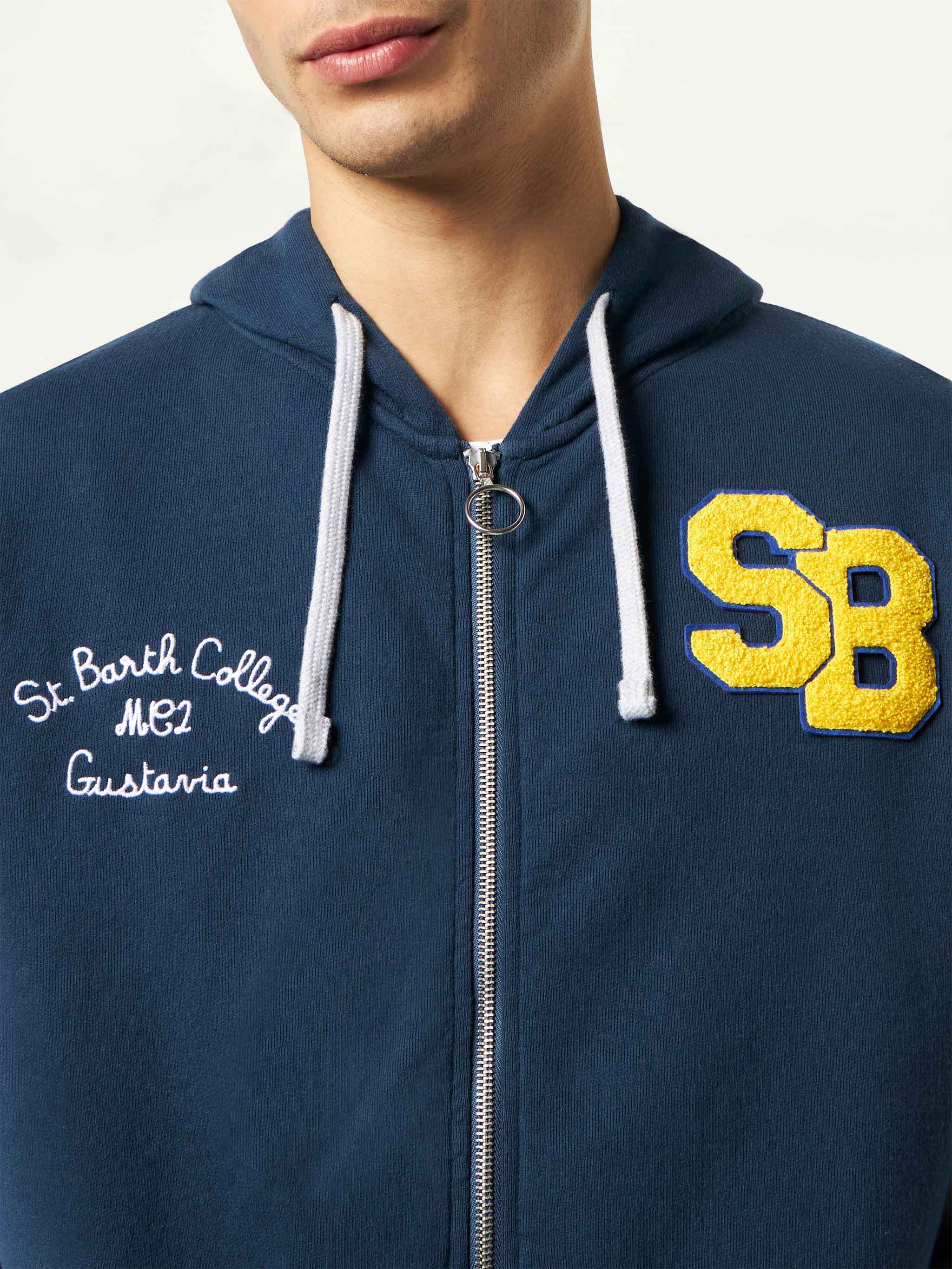 mc2-saint-barth-danny-felpa-uomo-blu-navy-e-grigio-con-patch image 2