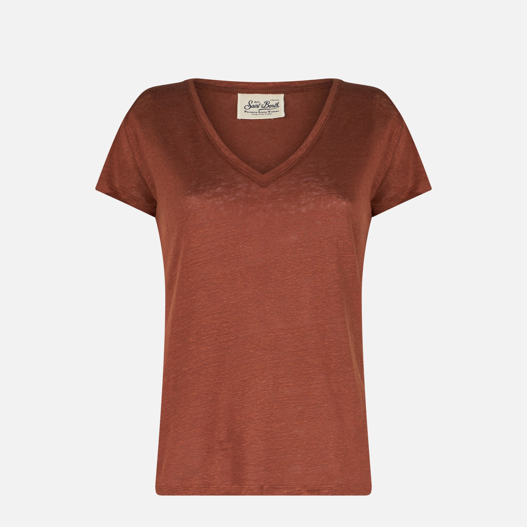 mc2-saint-barth-eloise-t-shirt-donna-in-lino-marrone-scollo-a-v image 4