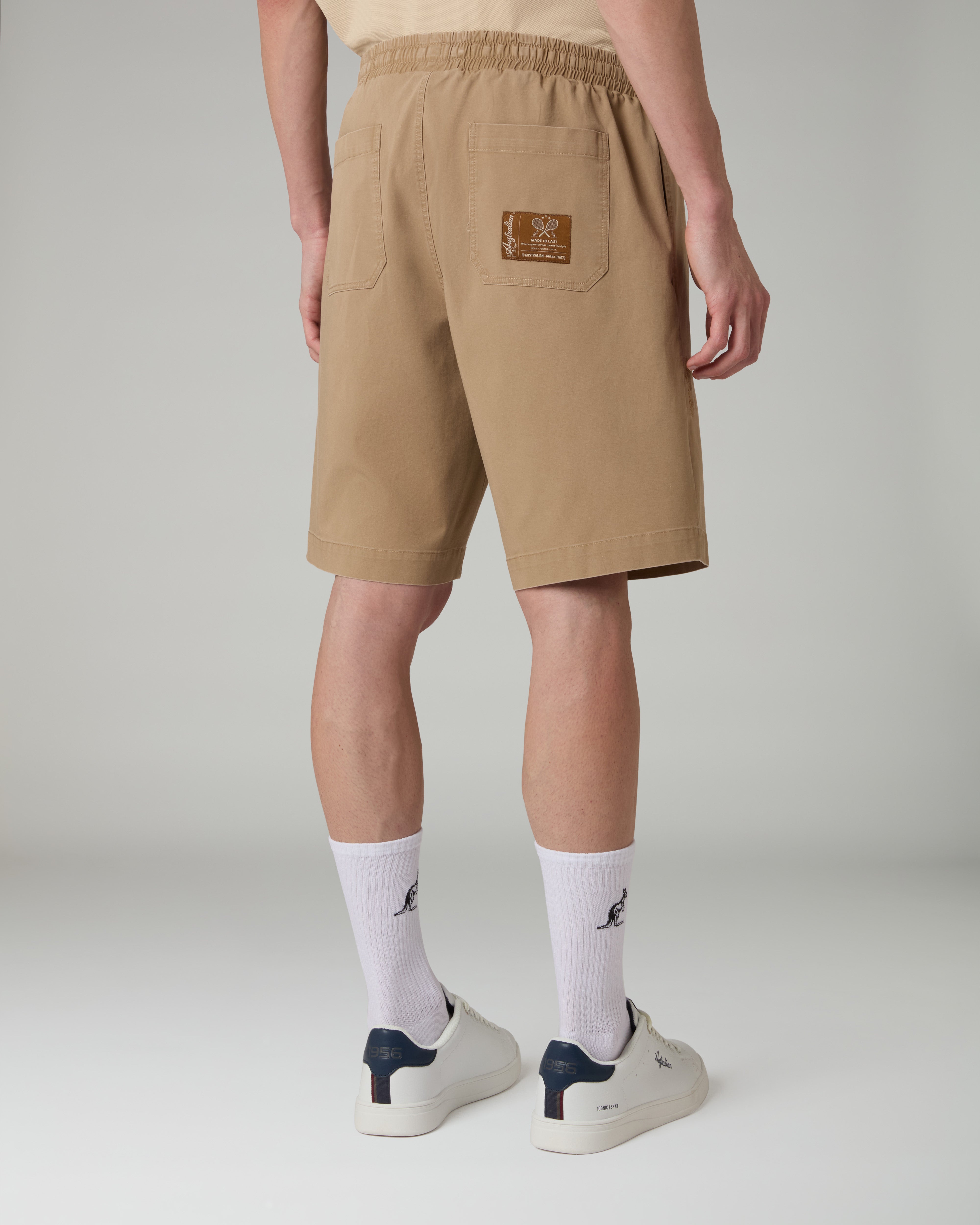 australian-doric-twill-short-in-cotone-caramello-con-coulisse-made-in-italy image 2