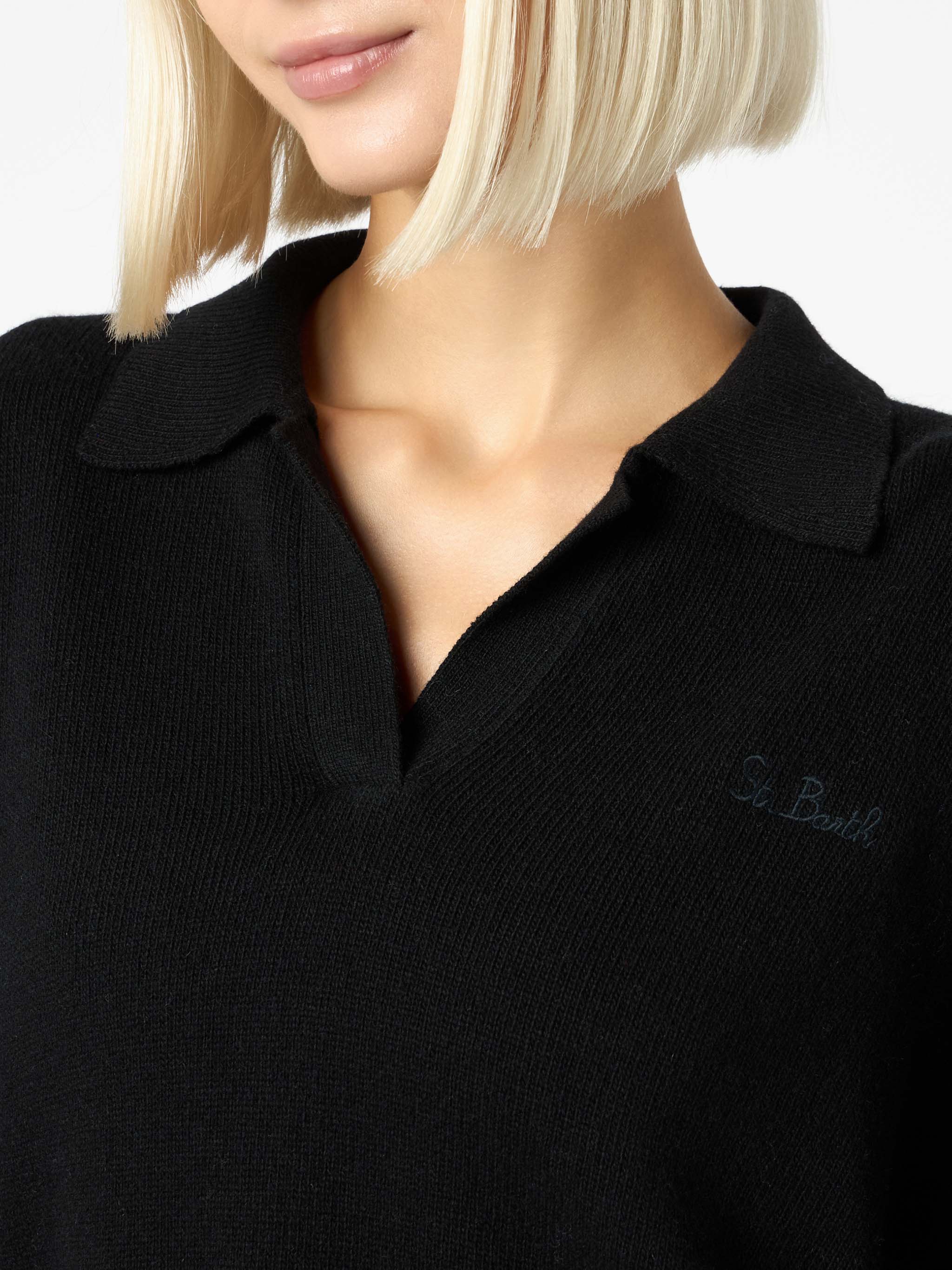 mc2-saint-barth-maglia-eze-donna-in-misto-cashmere-nero-con-colletto-polo image 2