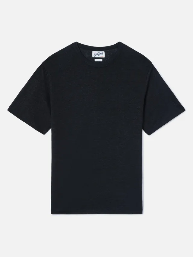 mc2-saint-barth-ecstasea-t-shirt-uomo-in-puro-lino-nero-con-logo-ricamato image 1