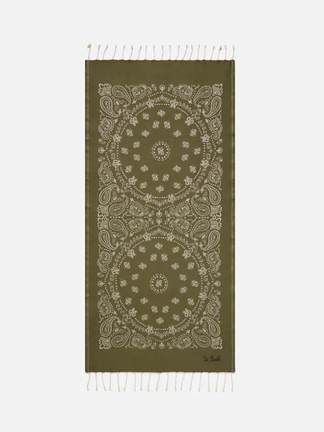 mc2-saint-barth-foutas-fout009-telo-mare-in-cotone-jacquard-bandana-verde-milita image 1