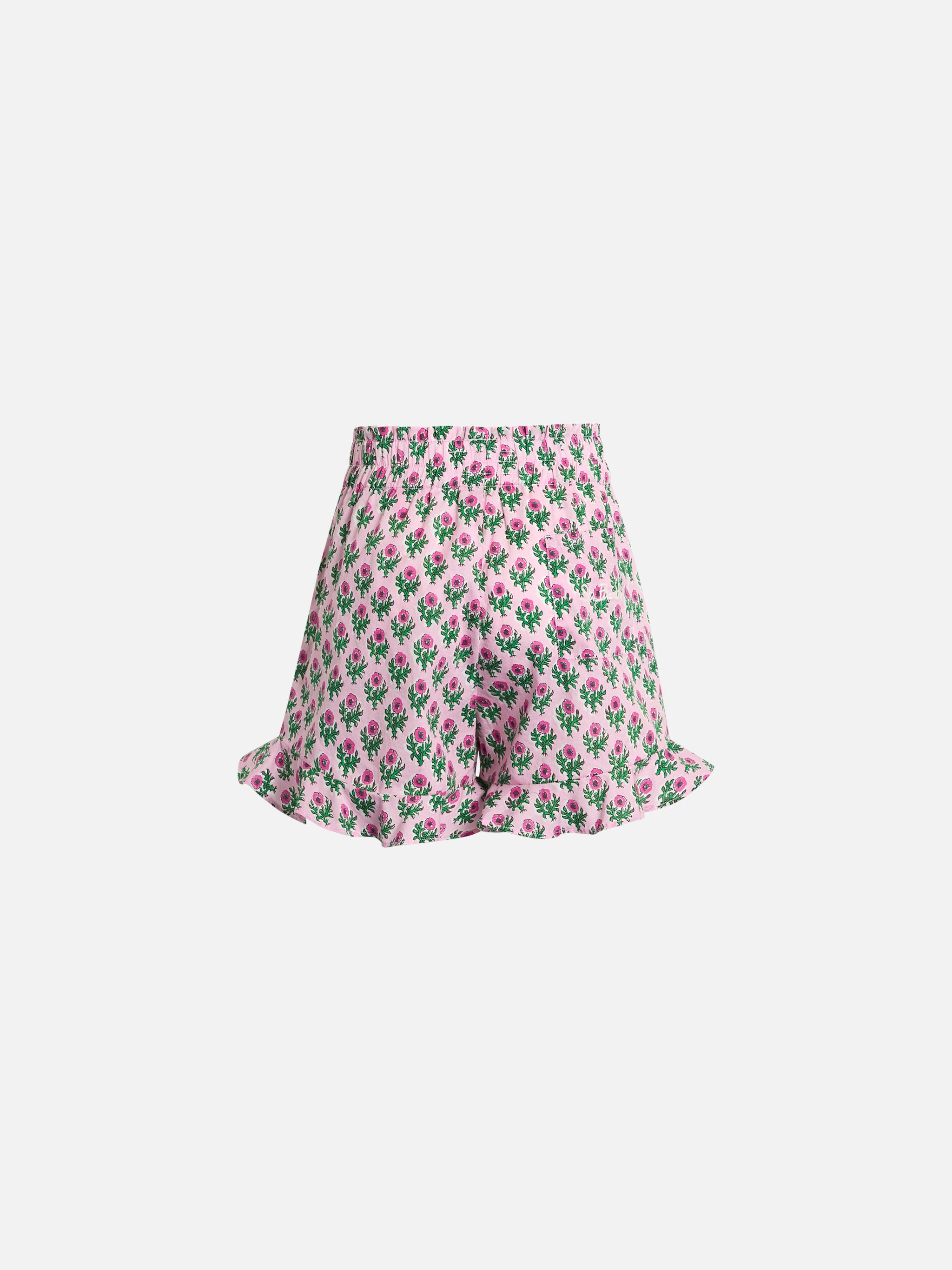 mc2-saint-barth-ander-p-pantaloncini-bambina-cotone-fiori-rosa-con-volant image 3