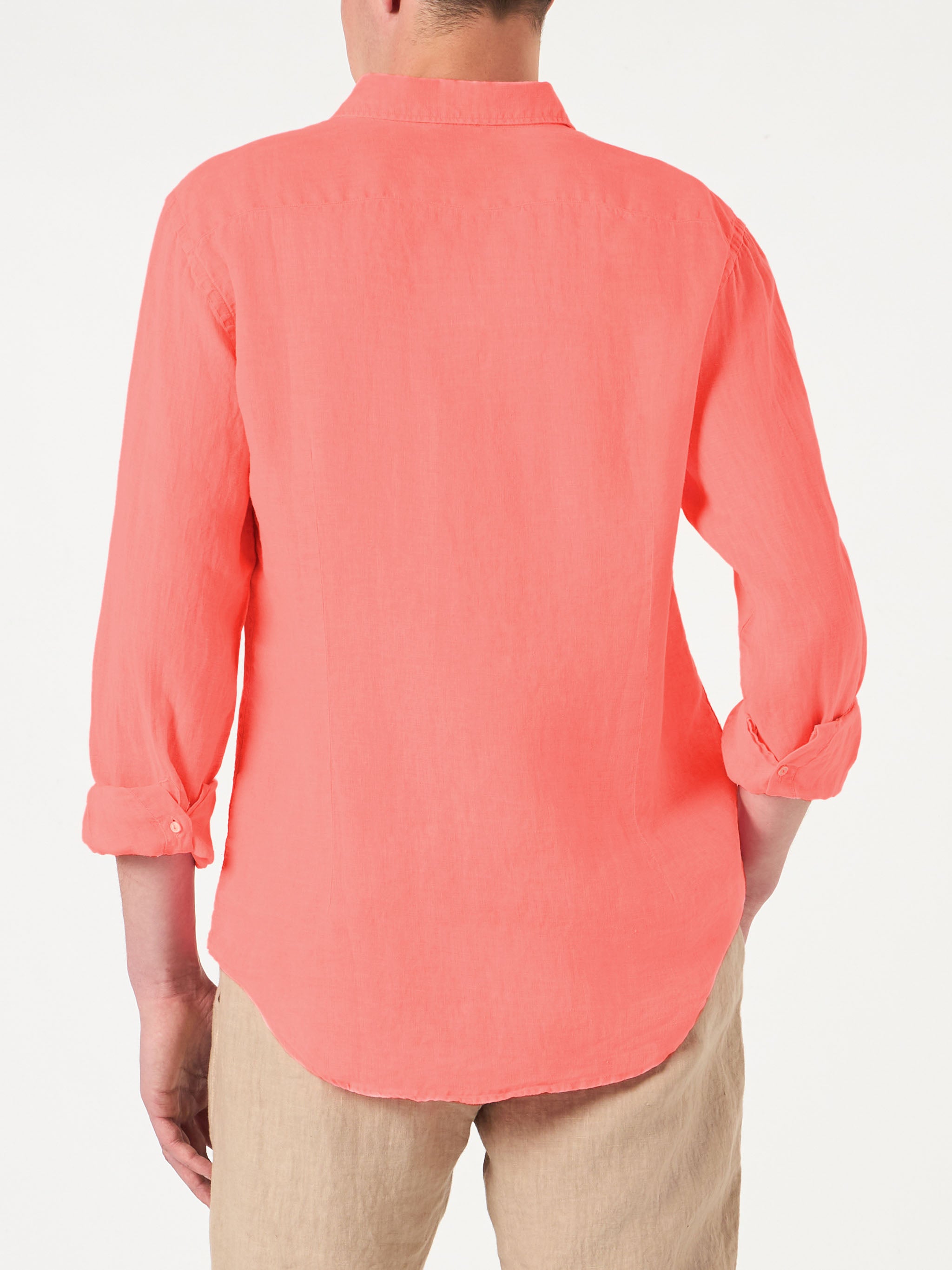 mc2-saint-barth-pamplona-camicia-uomo-in-puro-lino-rosso-fluo-maniche-lunghe image 3