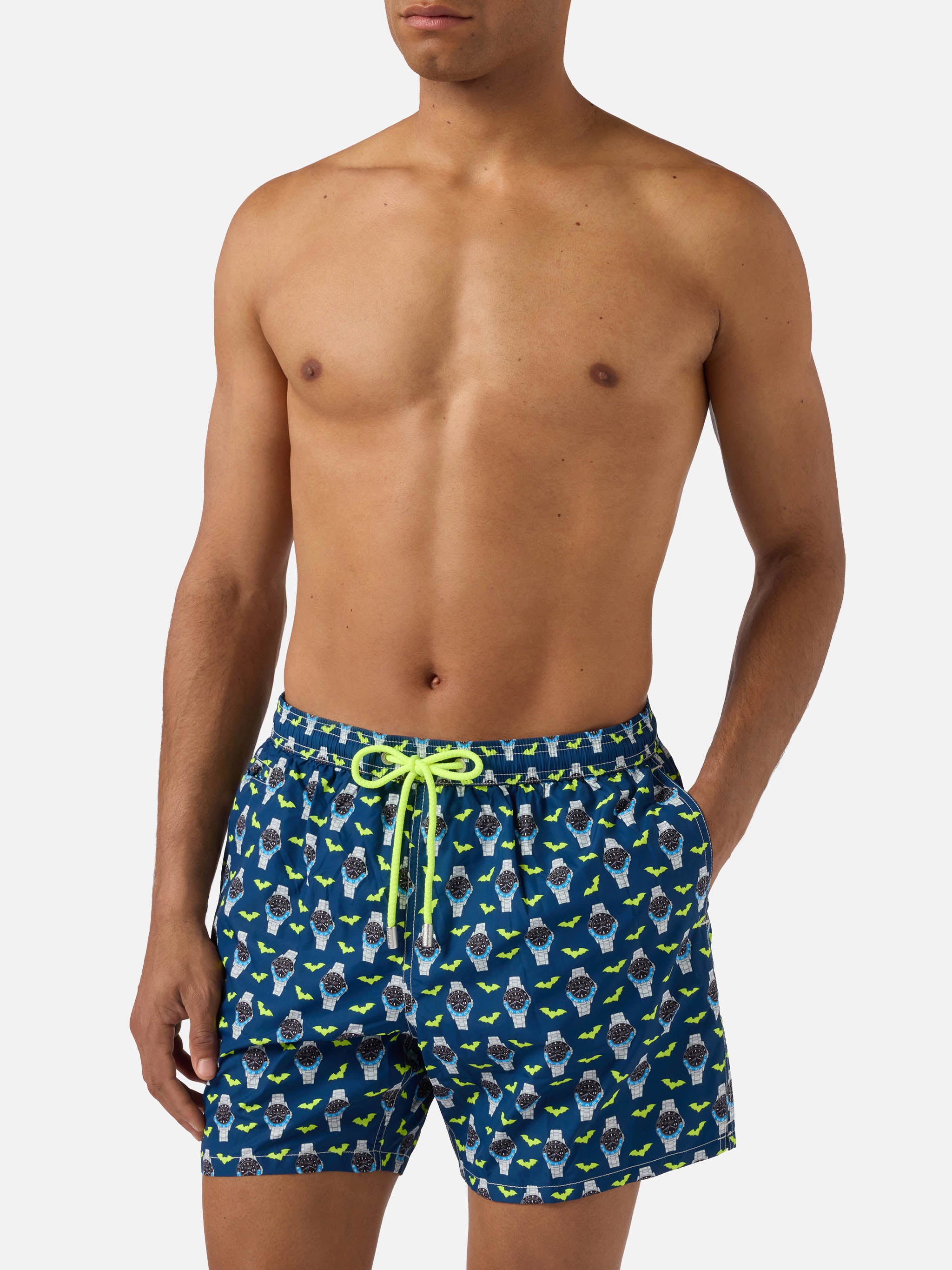 costume-mare-mc2-saint-barth-lighting-micro-blu-navy-con-stampa-orologi-e-pipist image 3
