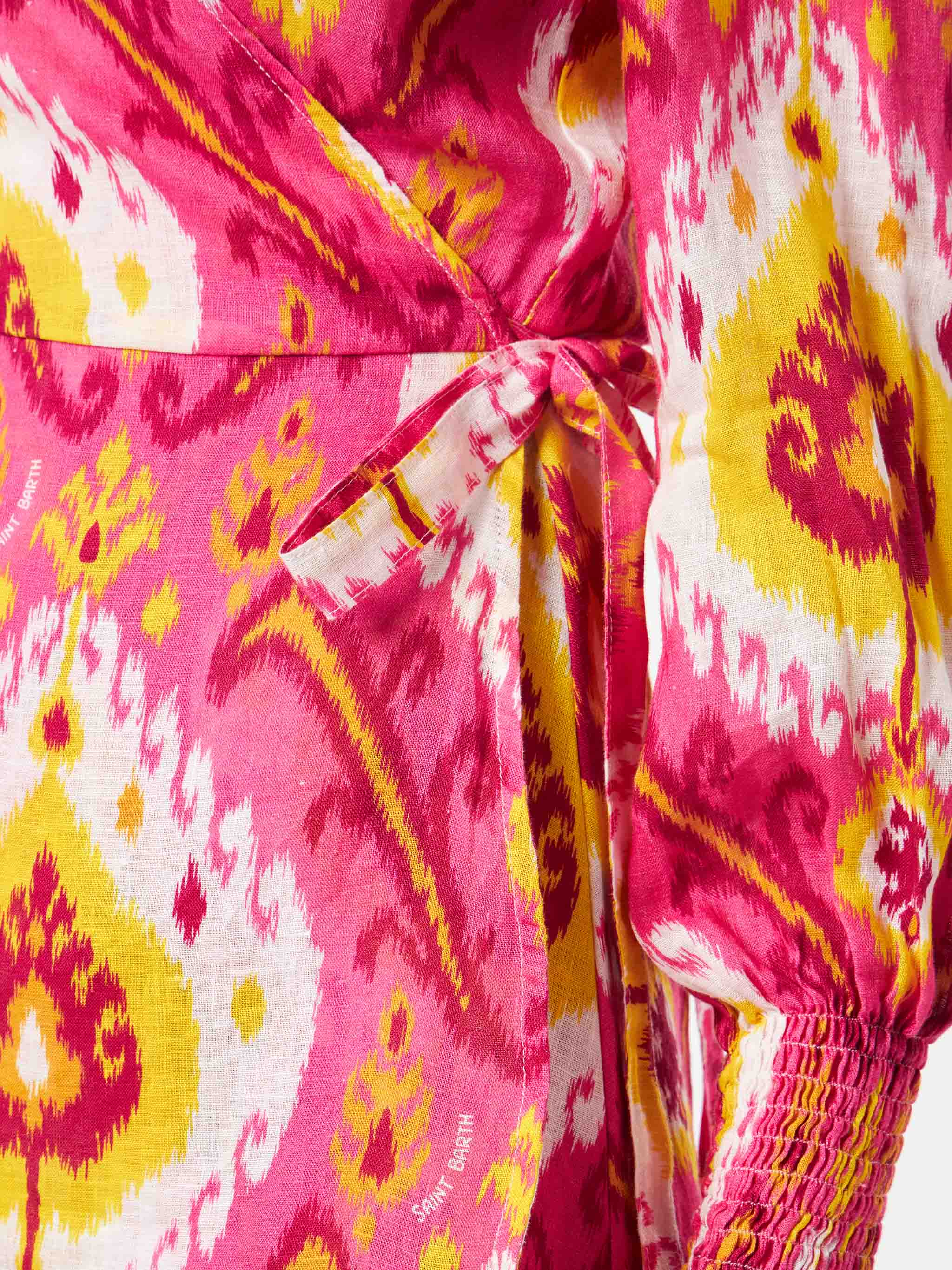 mc2-saint-barth-abito-corto-in-lino-brillante-con-stampa-ikat-fucsia-e-giallo image 3
