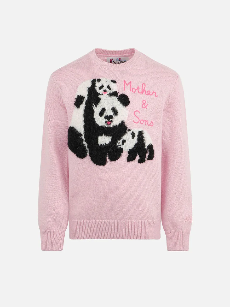 mc2-saint-barth-maglione-bambina-girocollo-rosa-ricamo-mother-sons image 1