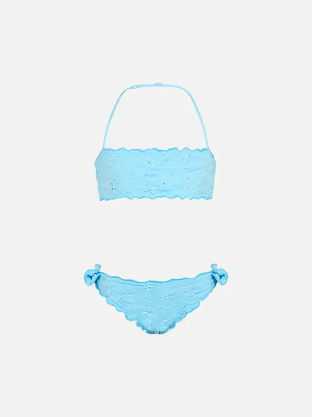 mc2-saint-barth-bikini-emy-norah-da-bambina-due-pezzi-a-fascia-azzurro-con-ricam image 1