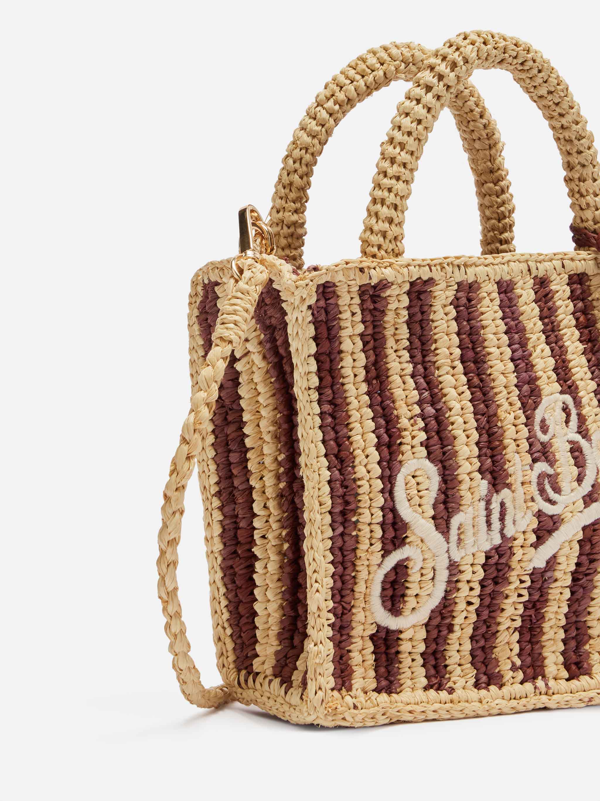 mc2-saint-barth-mini-vanity-borsa-rafia-a-righe-marroni-logo-ricamato image 3