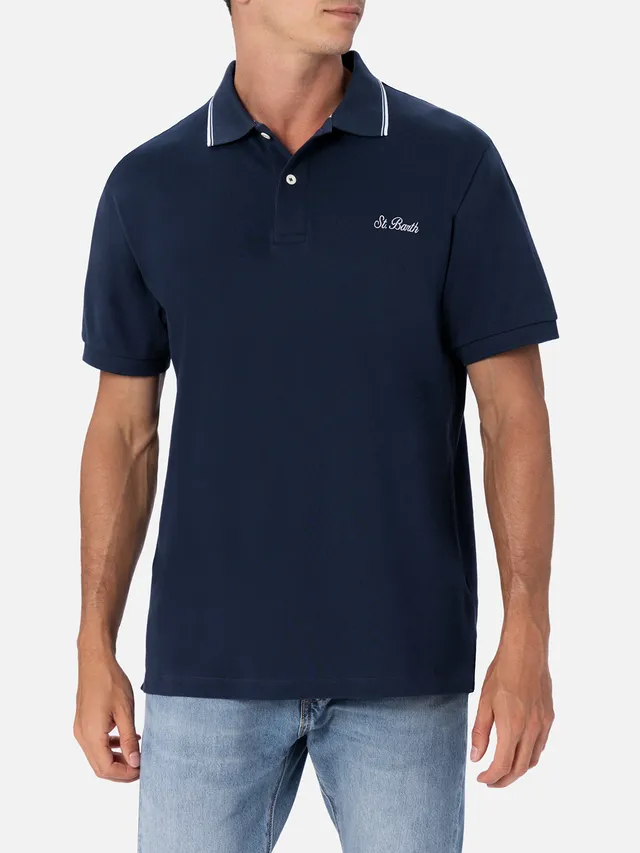mc2-saint-barth-polo-uomo-beverly-hills-in-piquet-di-cotone-blu image 1