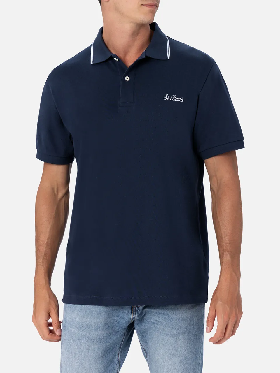 mc2-saint-barth-polo-uomo-beverly-hills-in-piquet-di-cotone-blu image 1