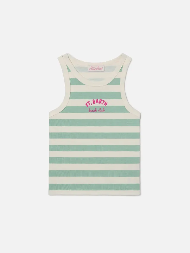 mc2-saint-barth-blue-jr-top-bambina-a-righe-verdi-e-bianche-logo-ricamato image 1
