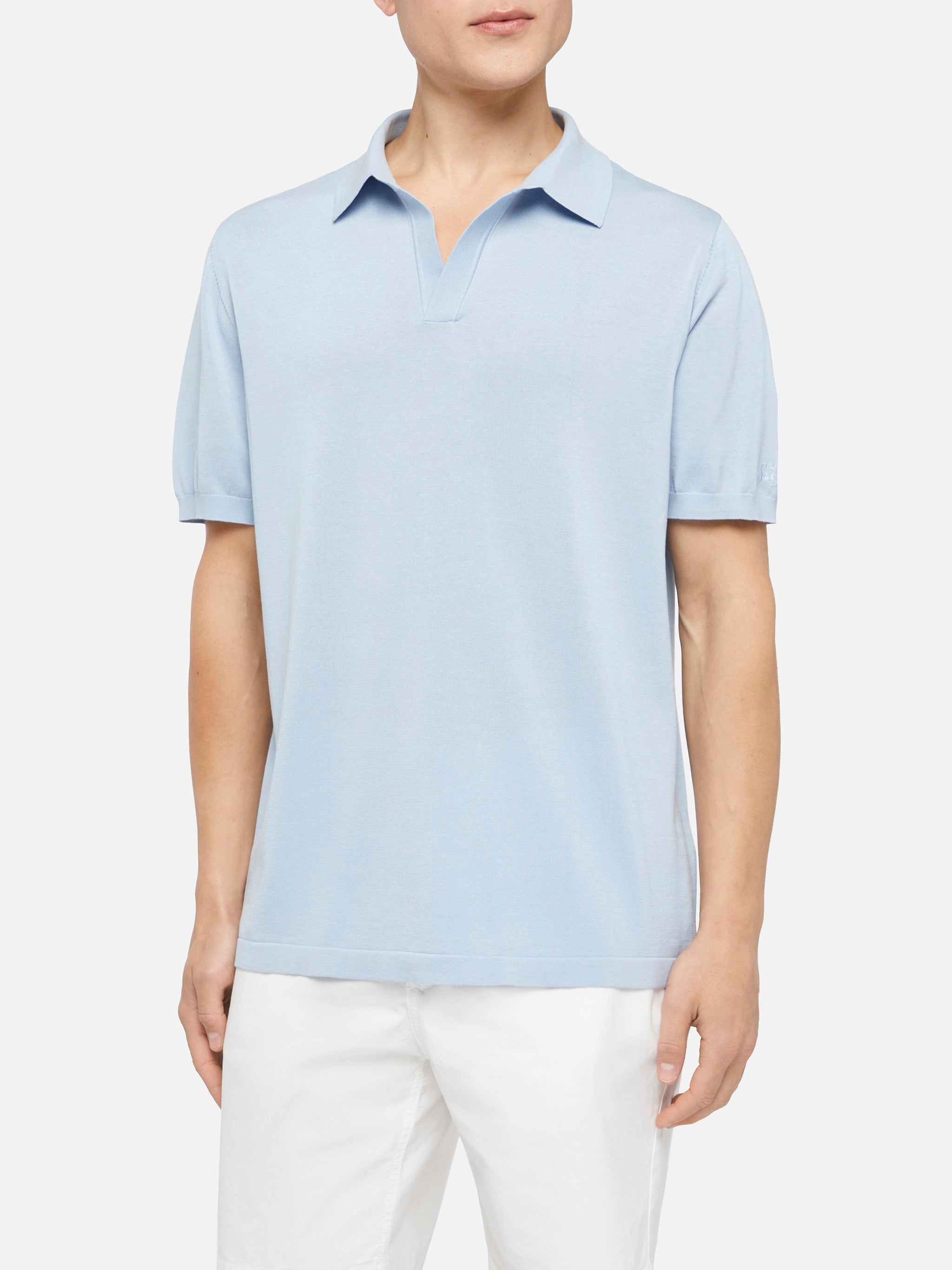 mc2-saint-barth-polo-sloan-in-maglia-di-seta-e-cotone-azzurro-da-uomo image 1