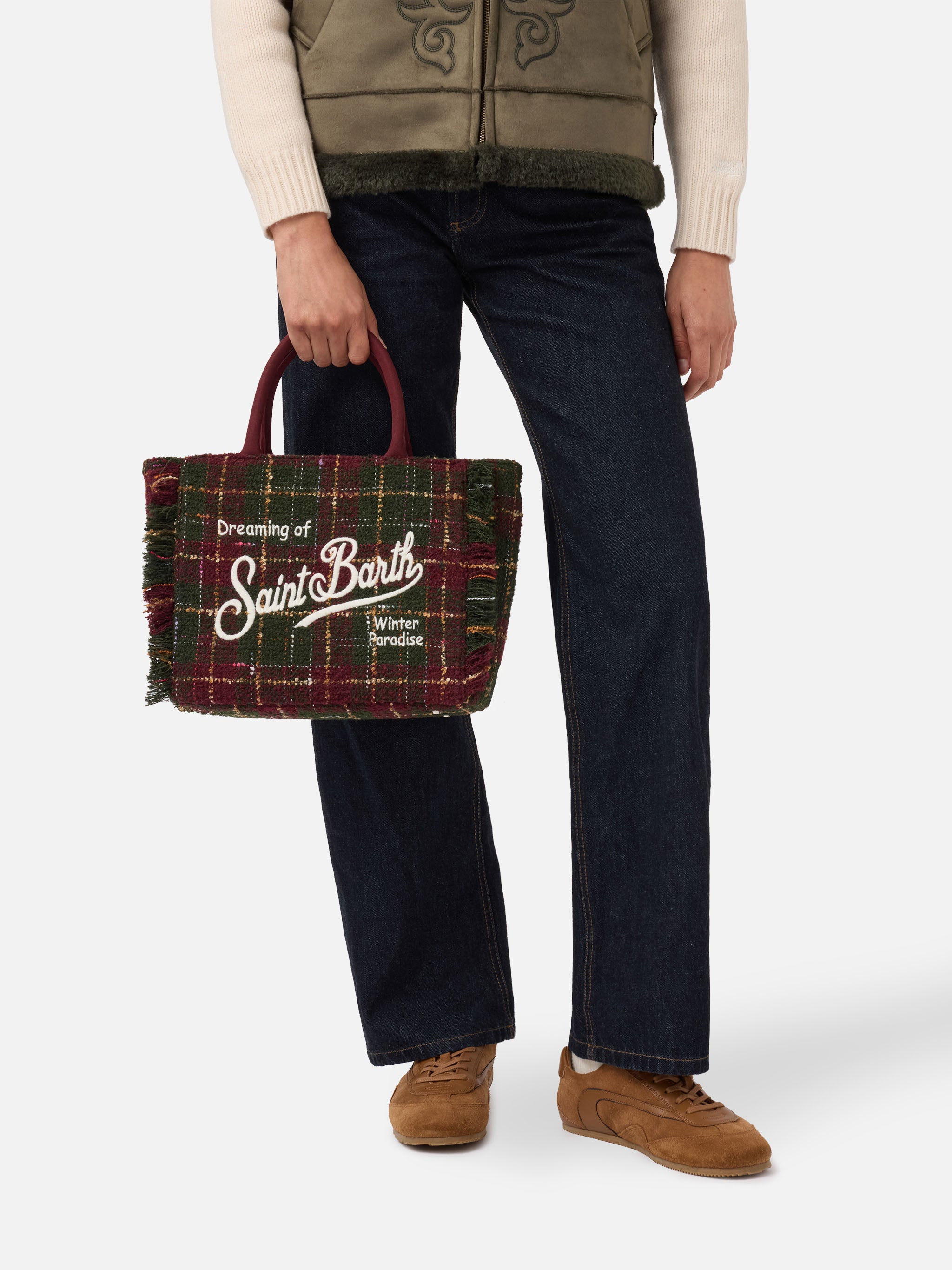 mc2-saint-barth-colette-tweed-borsa-a-mano-bordeaux-check-27x25x14-cm image 2