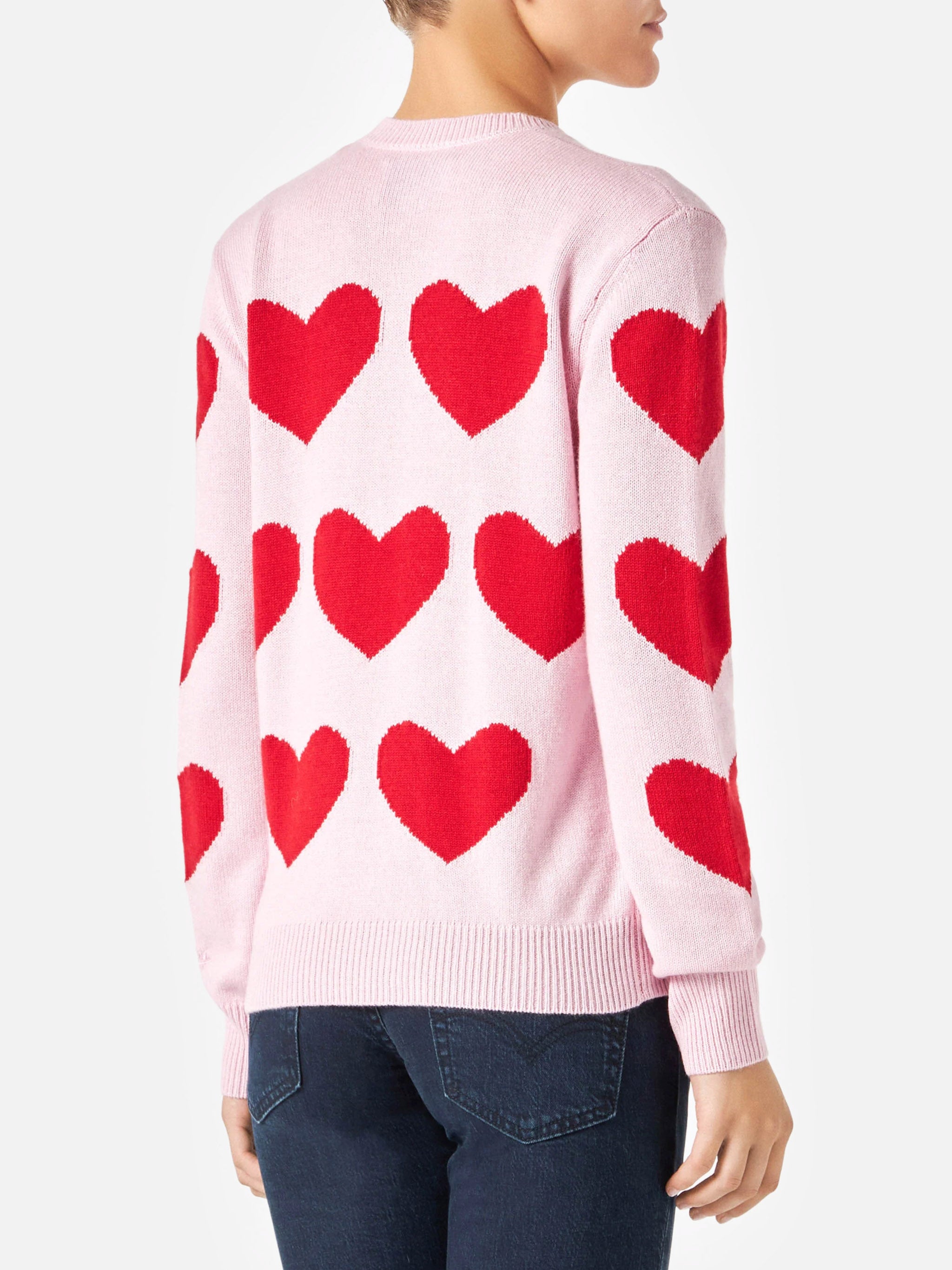 mc2-saint-barth-new-queen-maglia-donna-in-jacquard-rosa-con-cuori-e-ricamo image 3