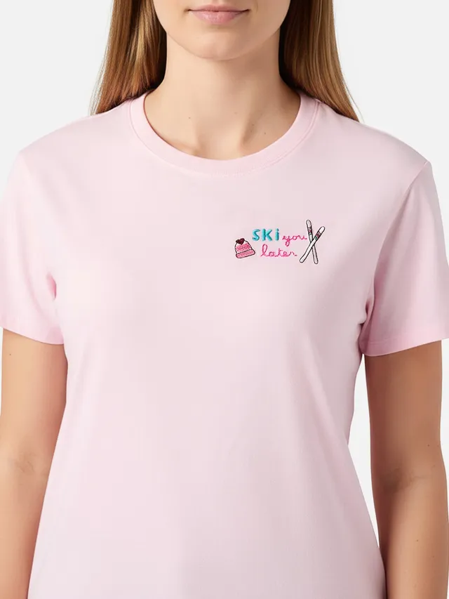 mc2-saint-barth-t-shirt-donna-emilie-cotone-rosa-ricamo-ski-you-later image 1