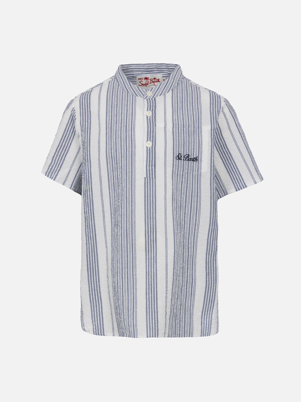 mc2-saint-barth-antiparos-camicia-bambino-in-seersucker-a-righe-blu-e-bianco image 1