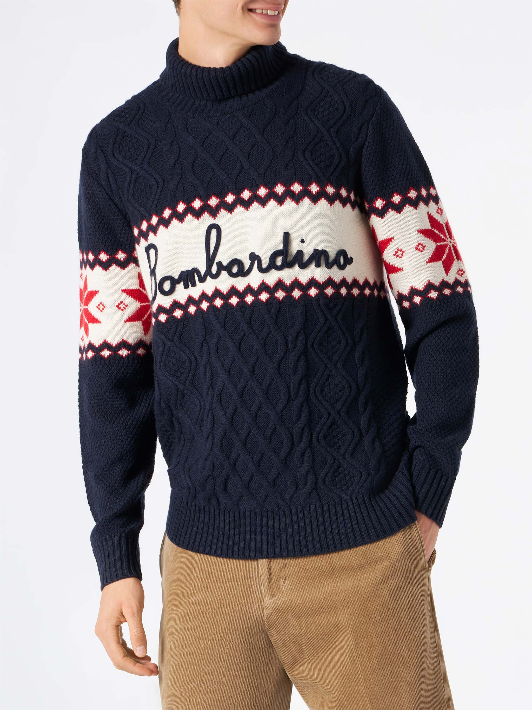 mc2-saint-barth-maglione-mezzo-collo-uomo-blu-con-scritta-bombardino image 2