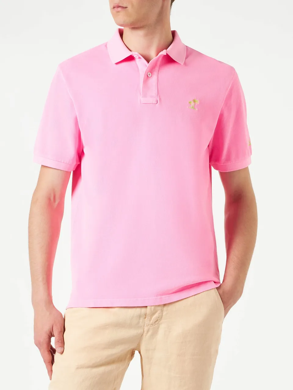 mc2-saint-barth-polo-in-piquet-di-cotone-rosa-effetto-vintage image 1