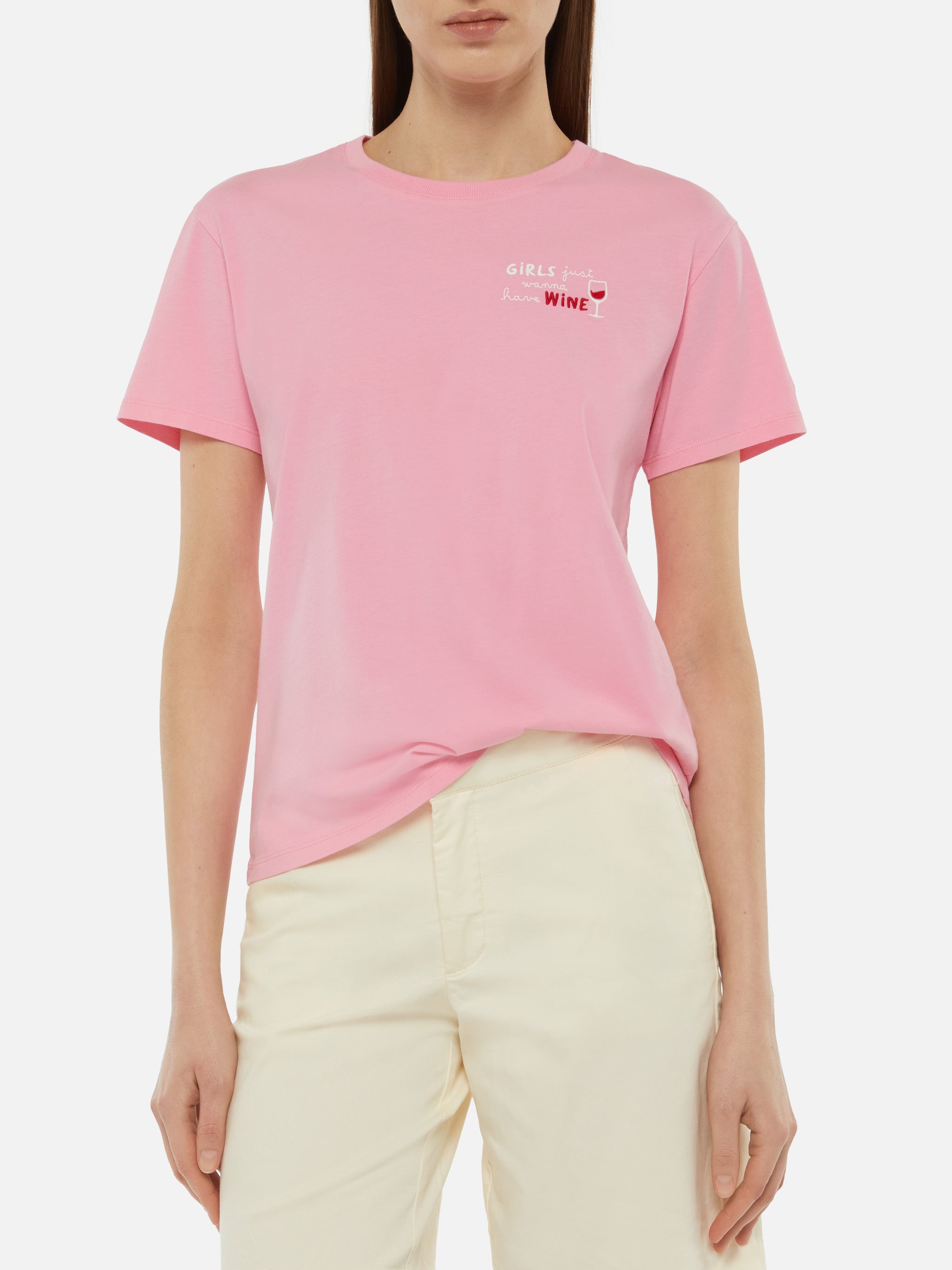 mc2-saint-barth-emilie-t-shirt-donna-cotone-rosa-girls-just-wanna-have-wine image 2