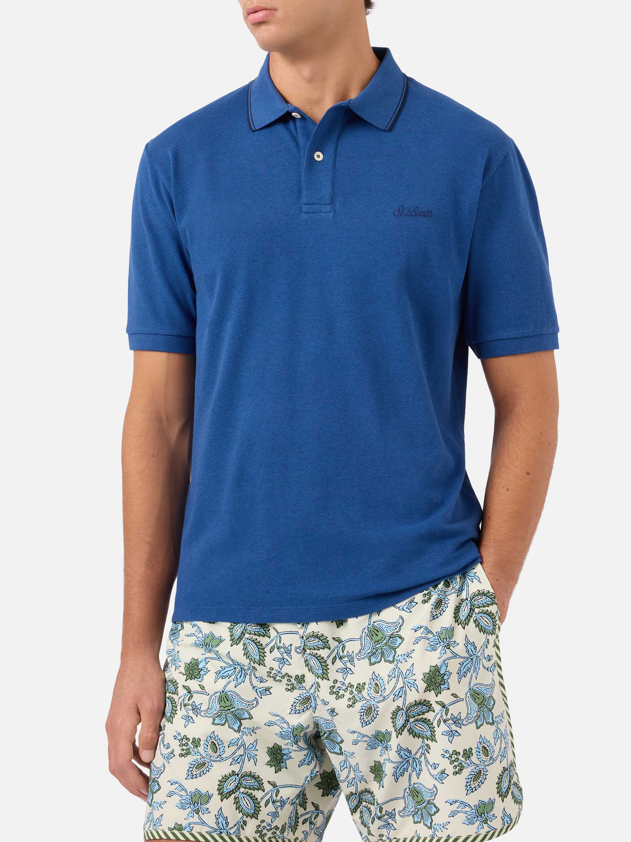 mc2-saint-barth-beverly-hills-polo-uomo-in-cotone-piquet-blu-denim image 1