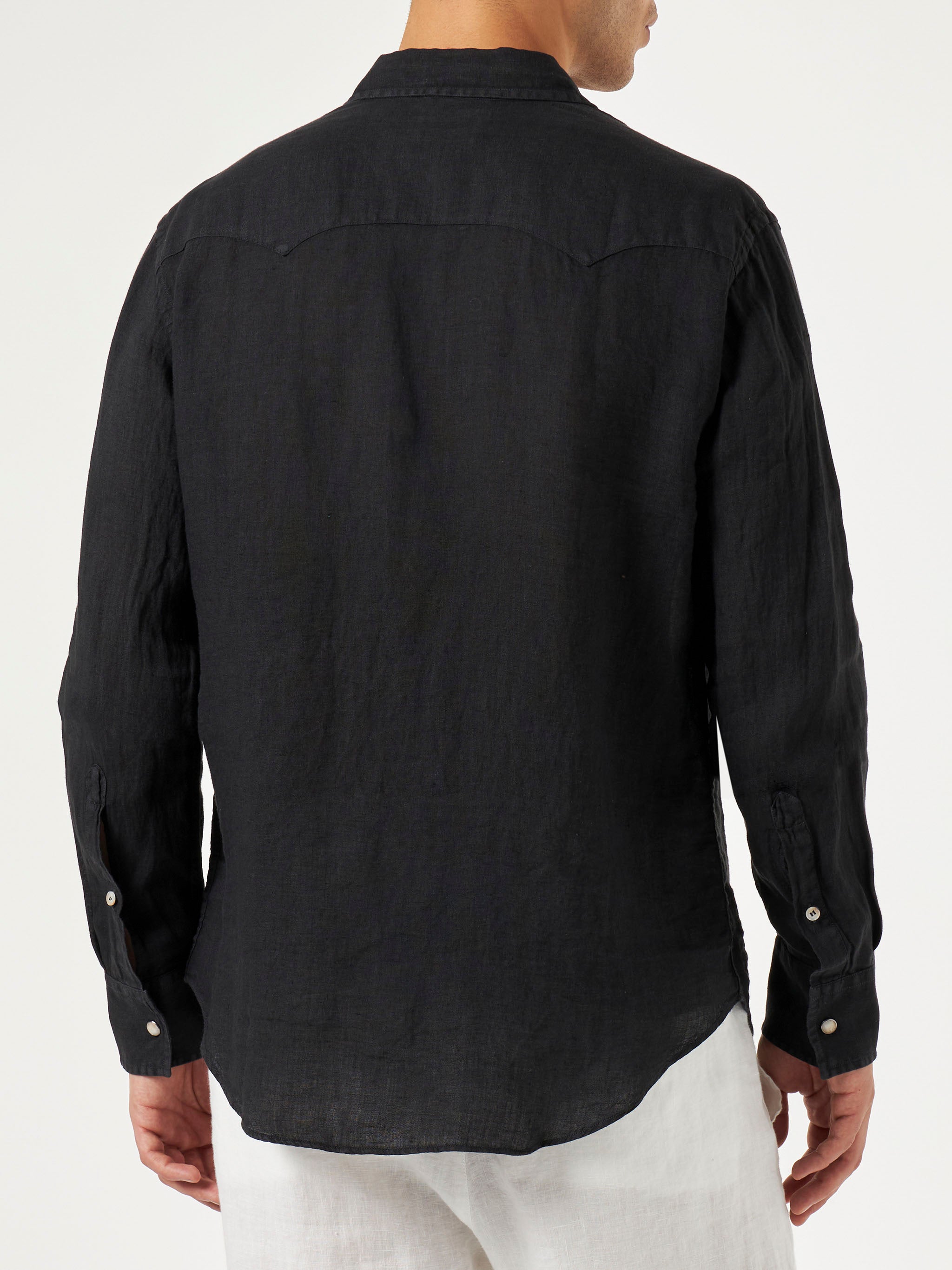 mc2-saint-barth-greg-camicia-uomo-in-lino-nero-stile-texano image 2