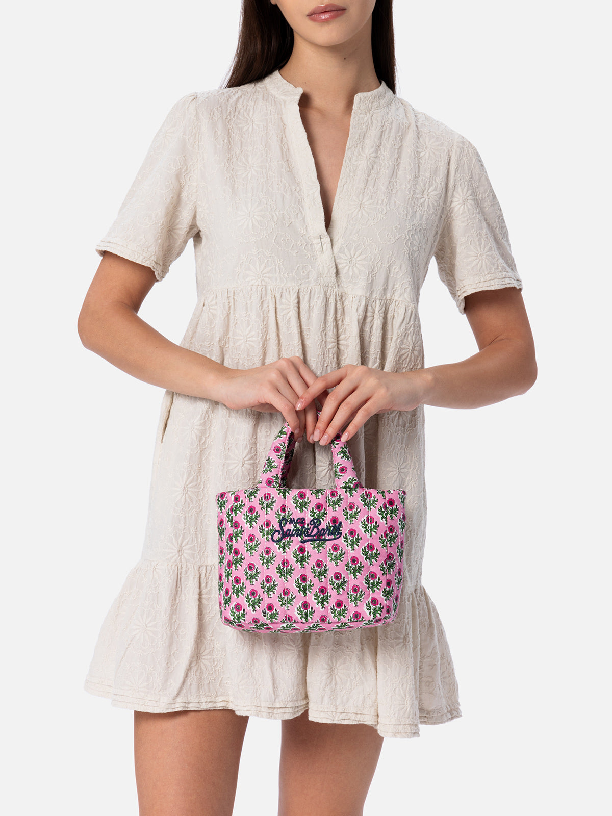 mc2-saint-barth-borsa-soft-tote-mini-trapuntata-rosa-a-fiori-con-tracolla image 5