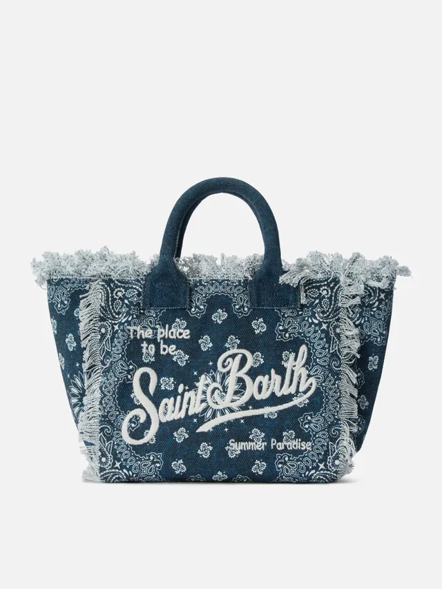 mc2-saint-barth-borsa-colette-canvas-azzurro-stampa-bandana-con-frange image 1