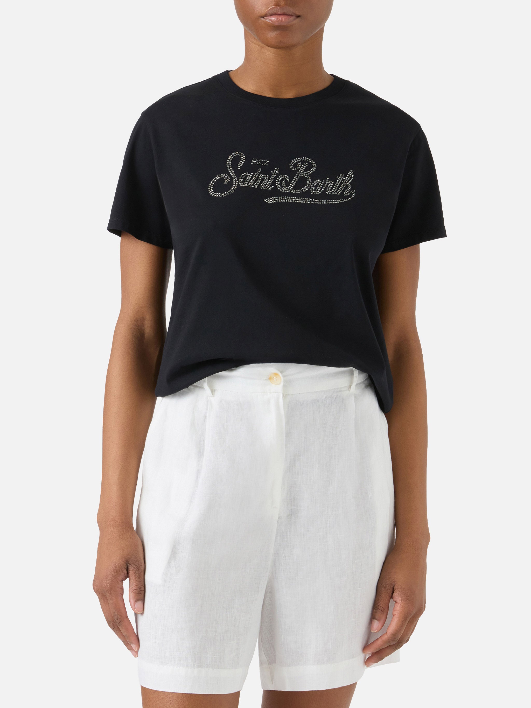 mc2-saint-barth-emilie-t-shirt-donna-nera-con-logo-in-strass image 2