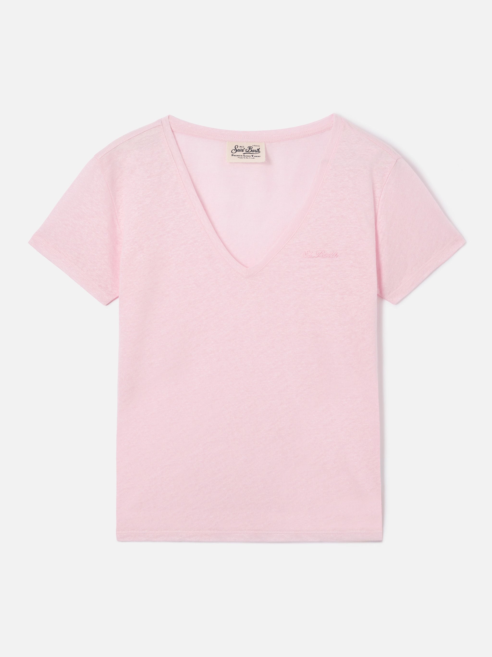 mc2-saint-barth-t-shirt-eloise-in-lino-rosa-con-logo-ricamato image 1