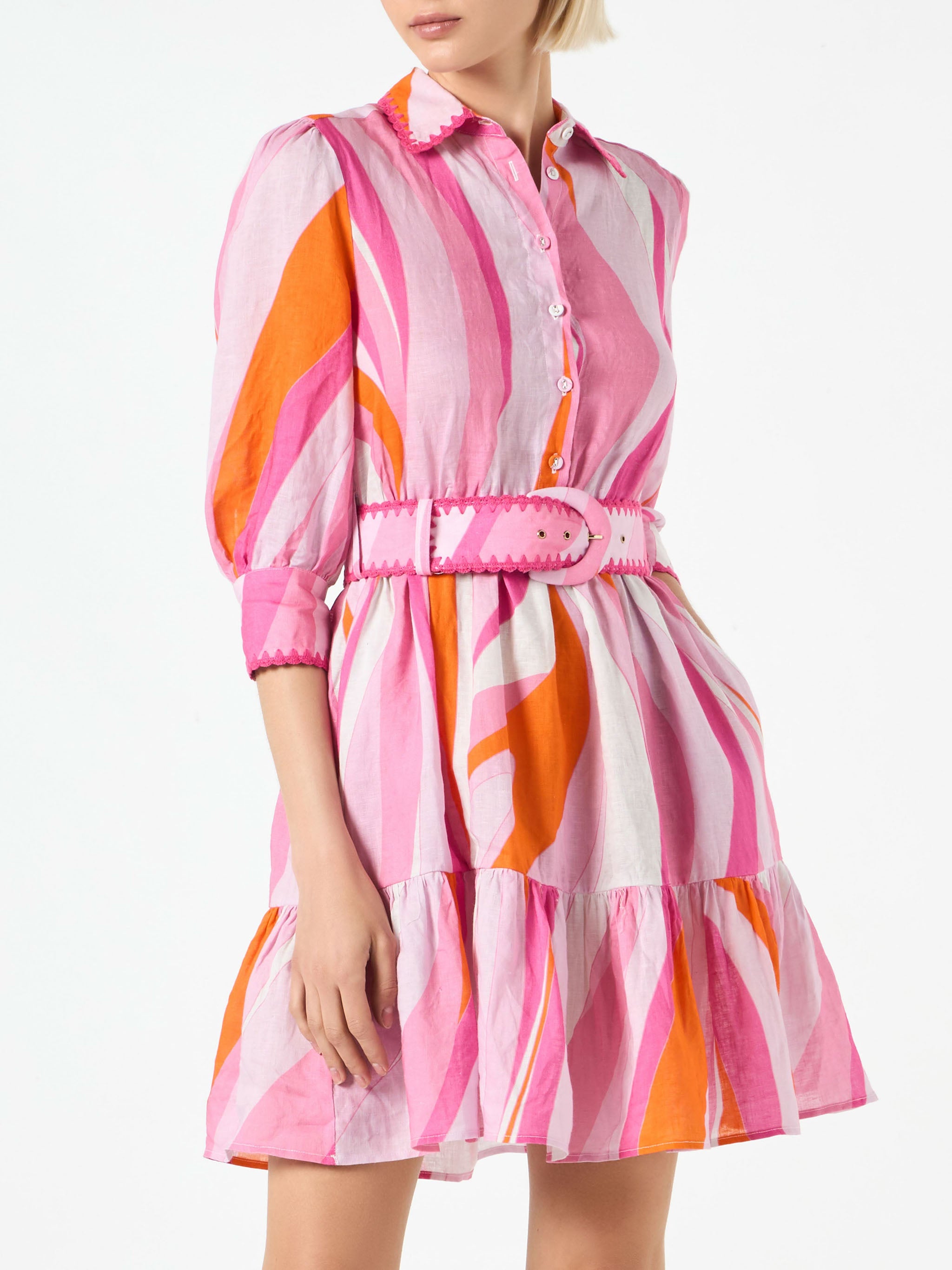 mc2-saint-barth-eloise-abito-corto-in-lino-stampa-shape-wave-rosa image 1