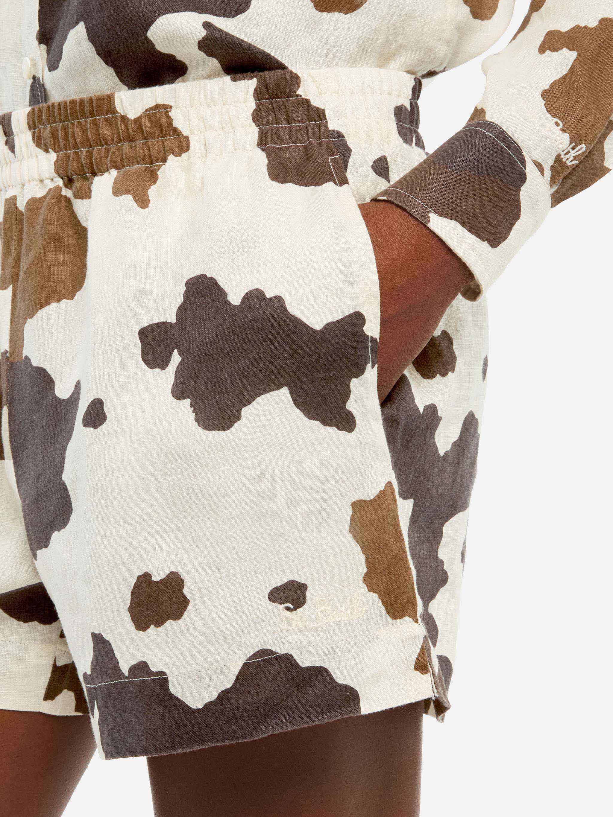 mc2-saint-barth-shorts-meave-lino-donna-stampa-cow-skin-marrone image 3