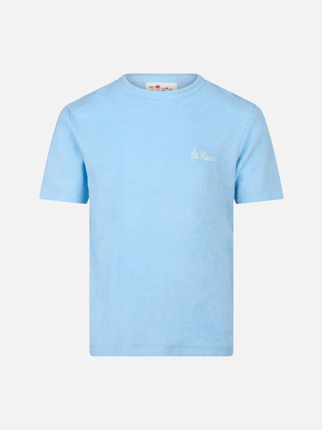 mc2-saint-barth-t-shirt-bambino-gary-in-spugna-azzurra-con-ricamo-st-barth image 1