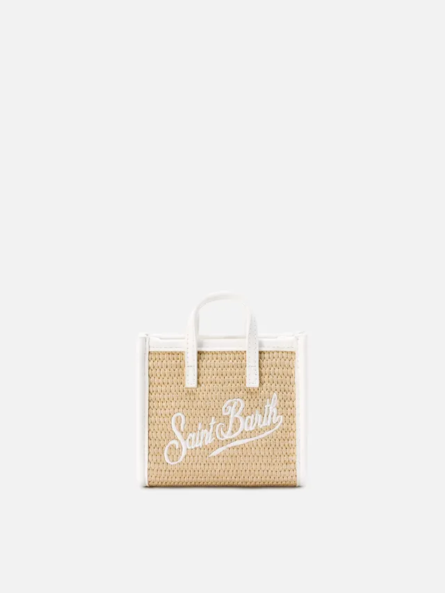 mc2-saint-barth-borsa-vivian-micro-effetto-paglia-beige-con-logo-bianco-ricamato image 1