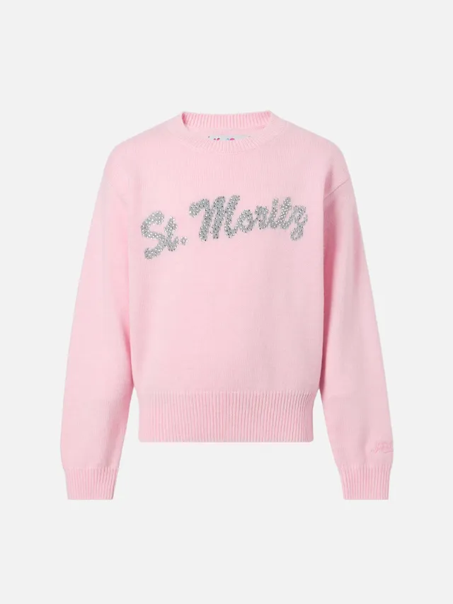 mc2-saint-barth-louise-jr-maglione-bambina-misto-cashmere-rosa-st-moritz-strass image 1