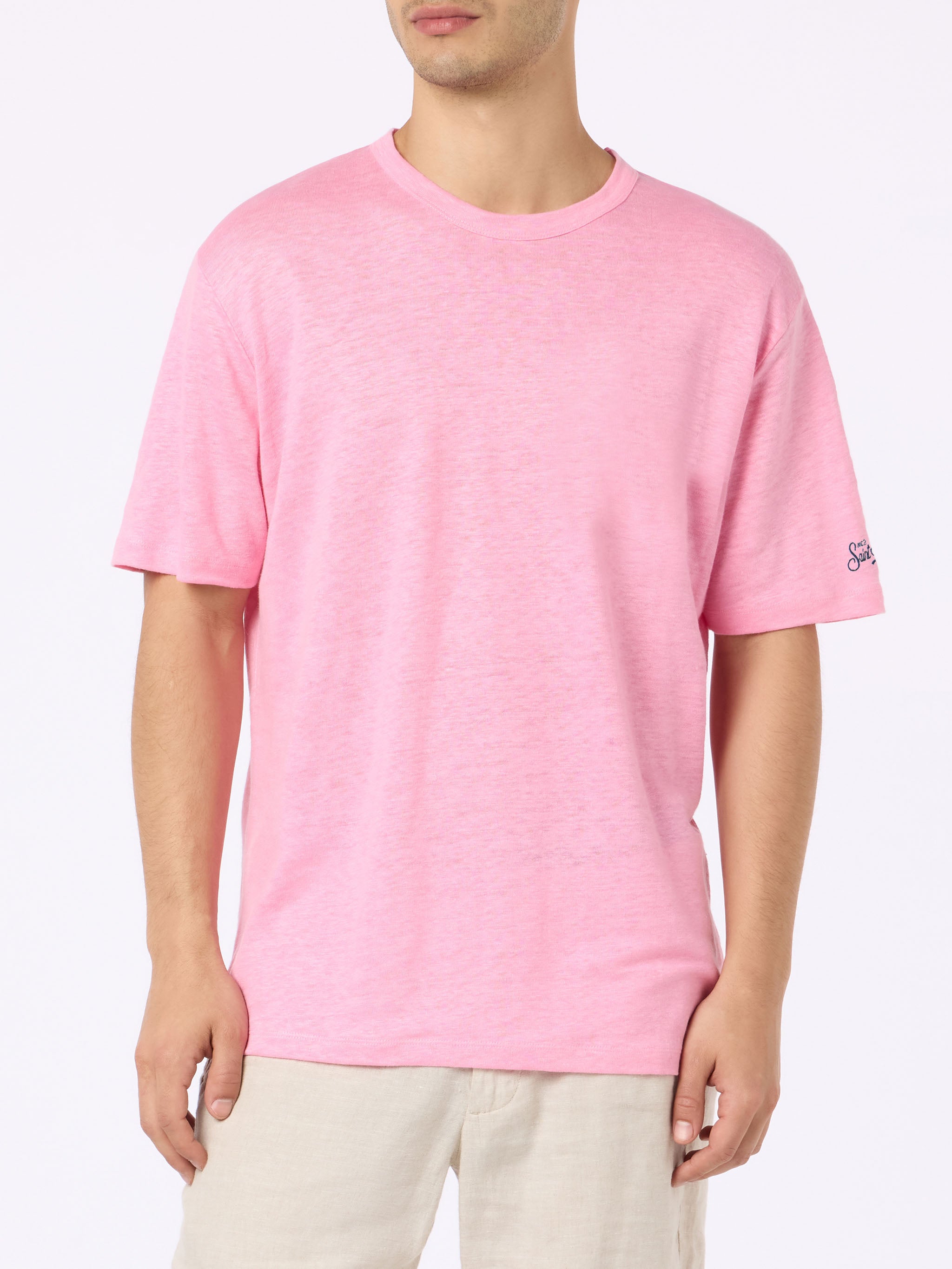 mc2-saint-barth-t-shirt-president-uomo-in-cotone-fiammato-rosa-bubble-tinta-unit image 2