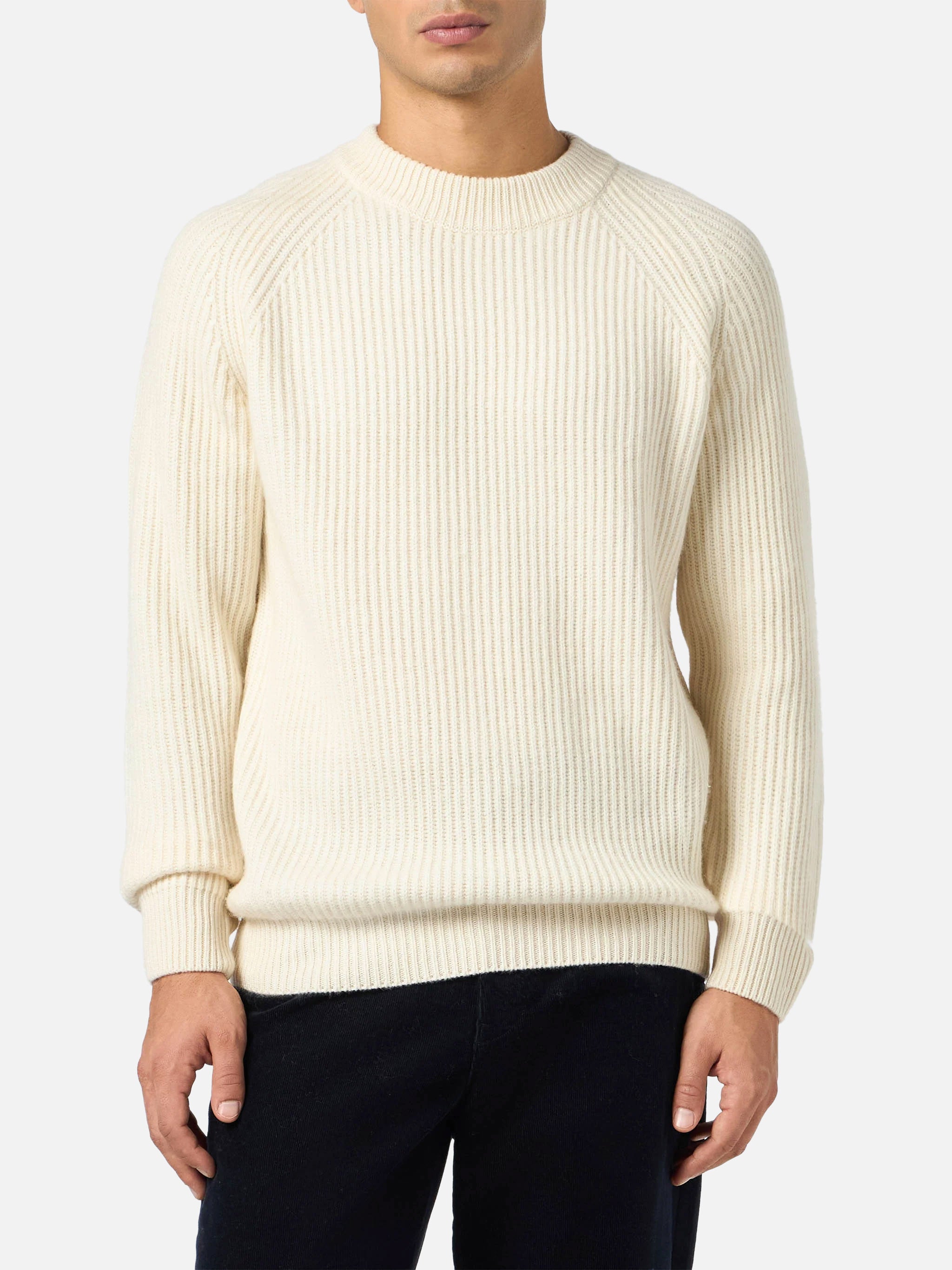 mc2-saint-barth-marine-maglione-bianco-a-coste-in-misto-cashmere image 1