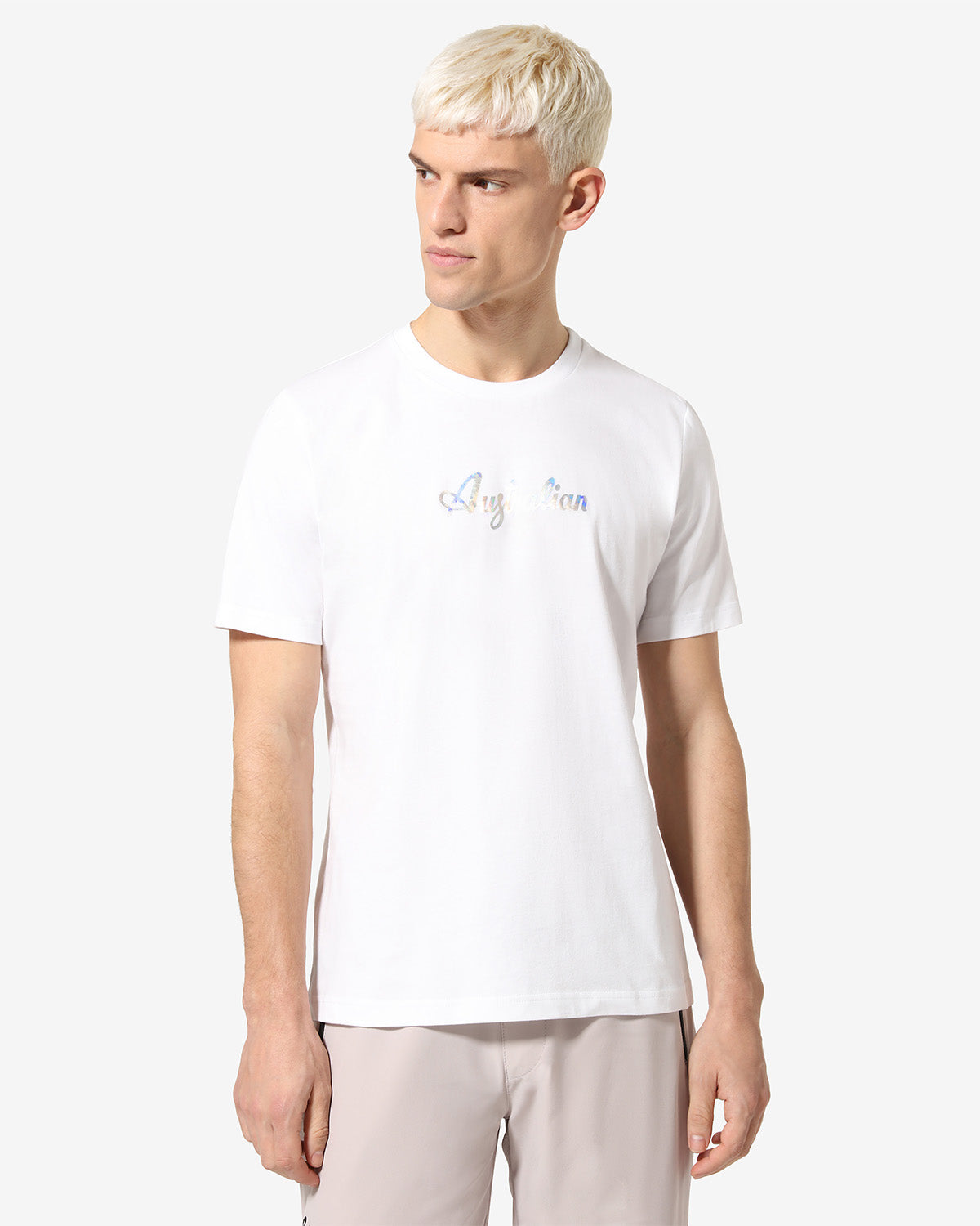 australian-urban-t-shirt-in-cotone-bianco-logo-olografico image 1